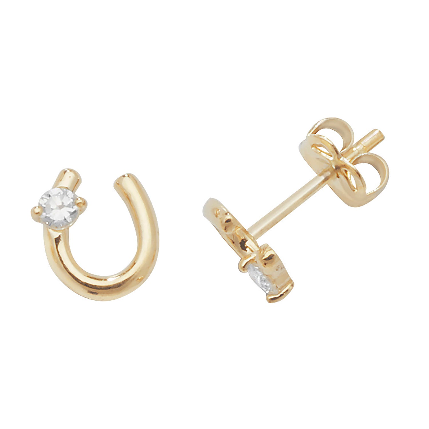 9CT YEL GOLD CZ HORSESHOE STUD EARRINGS