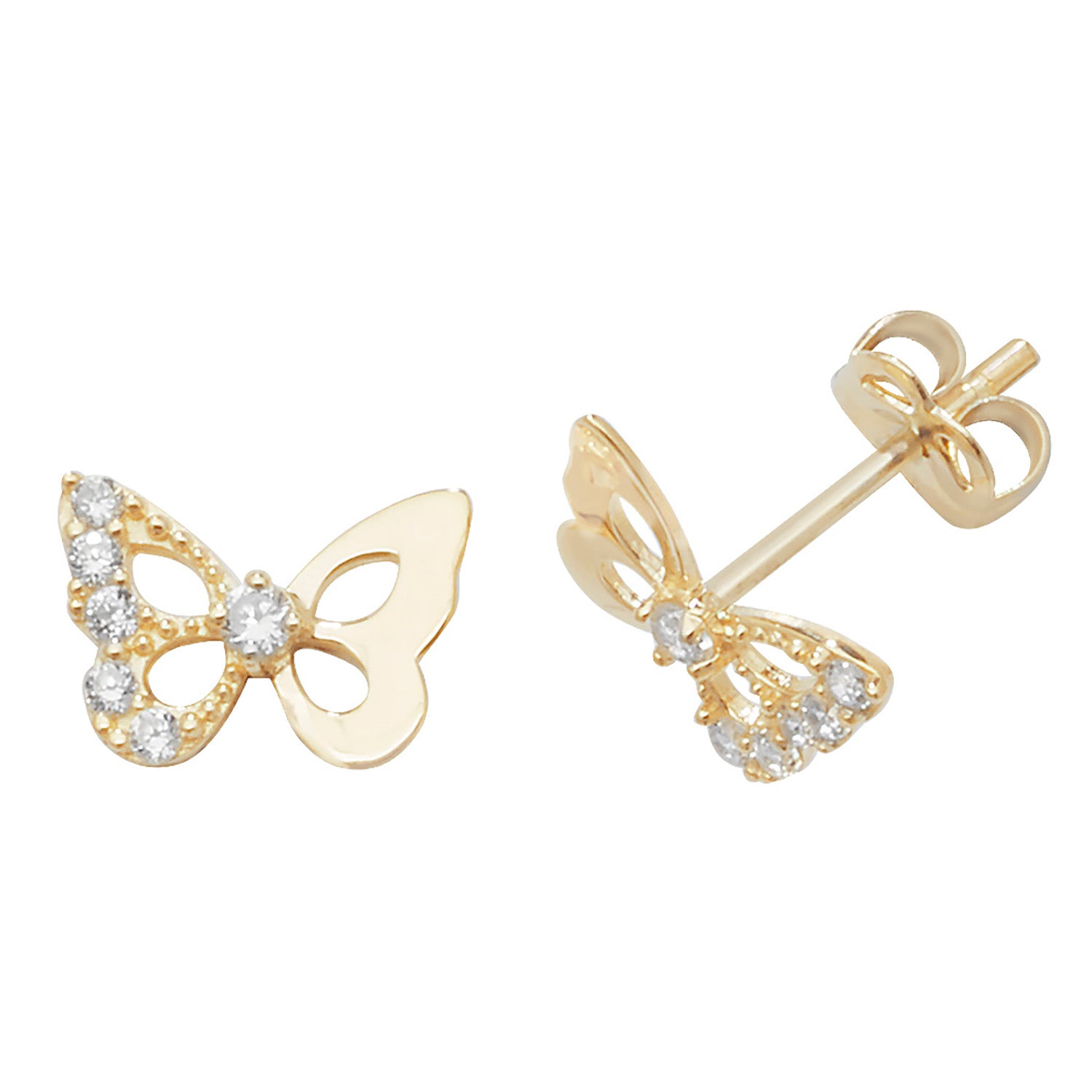 9CT YEL GOLD CZ BUTTERFLY STUD EARRINGS