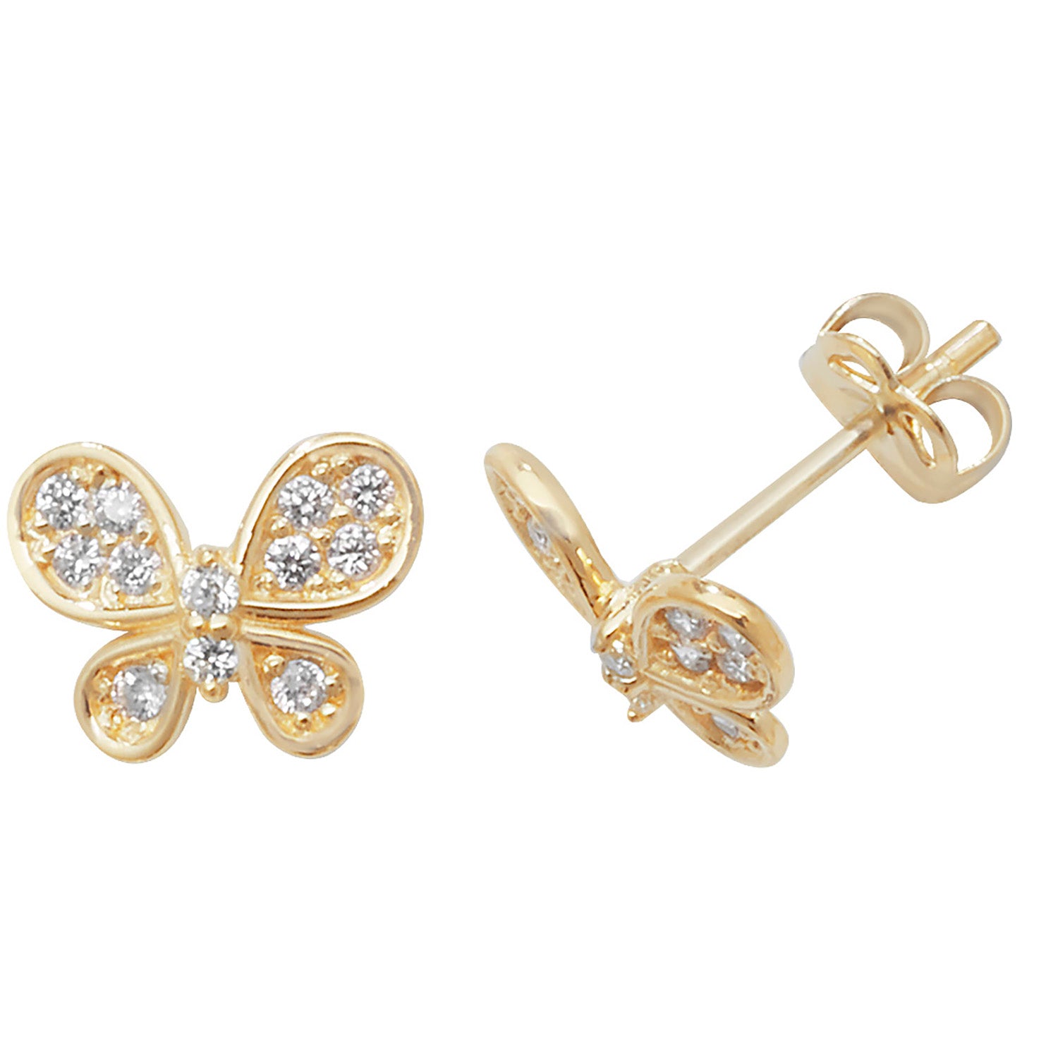 9CT YEL GOLD CZ BUTTERFLY STUD EARRINGS