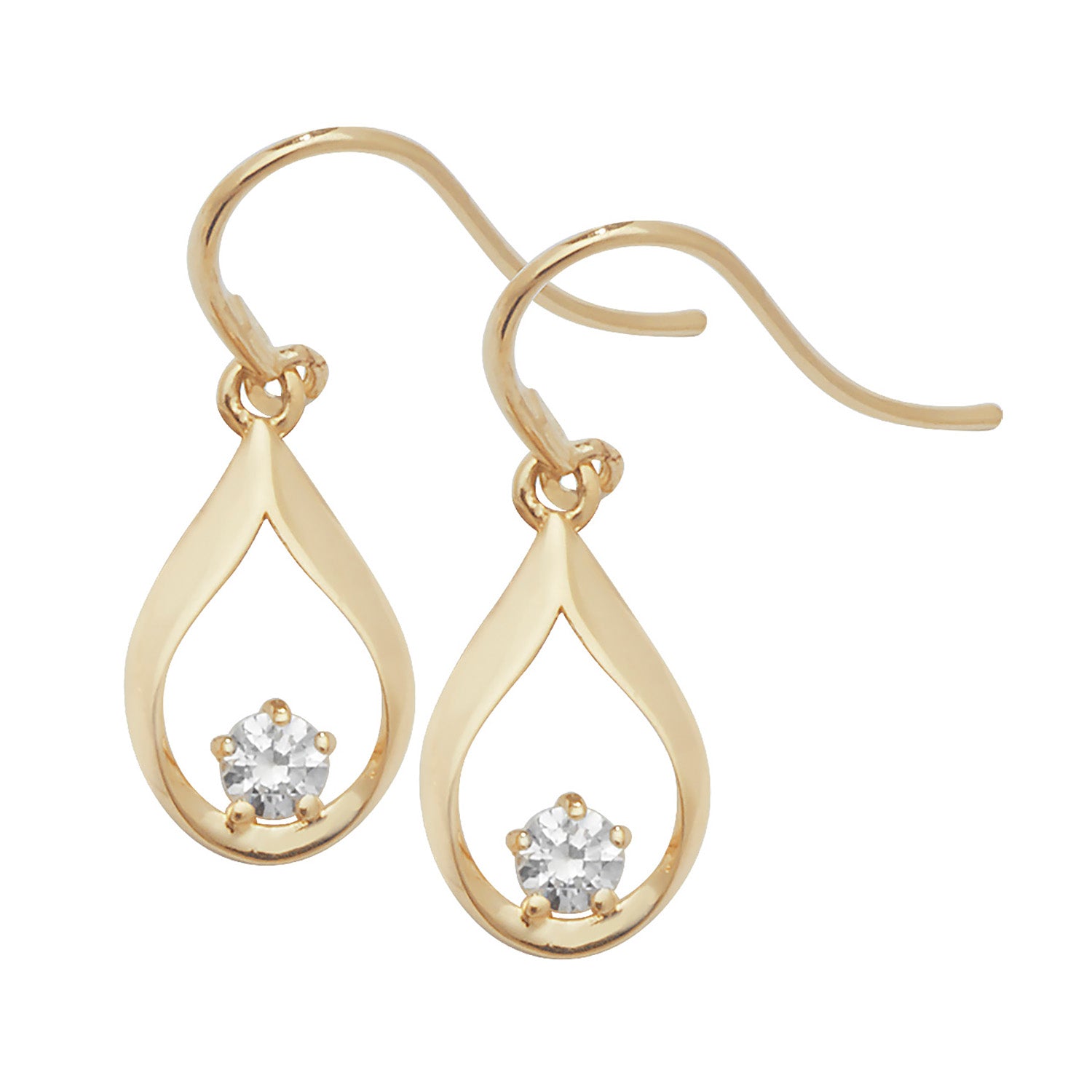 9CT YEL GOLD CZ FISH HOOK  DROP EARRINGS