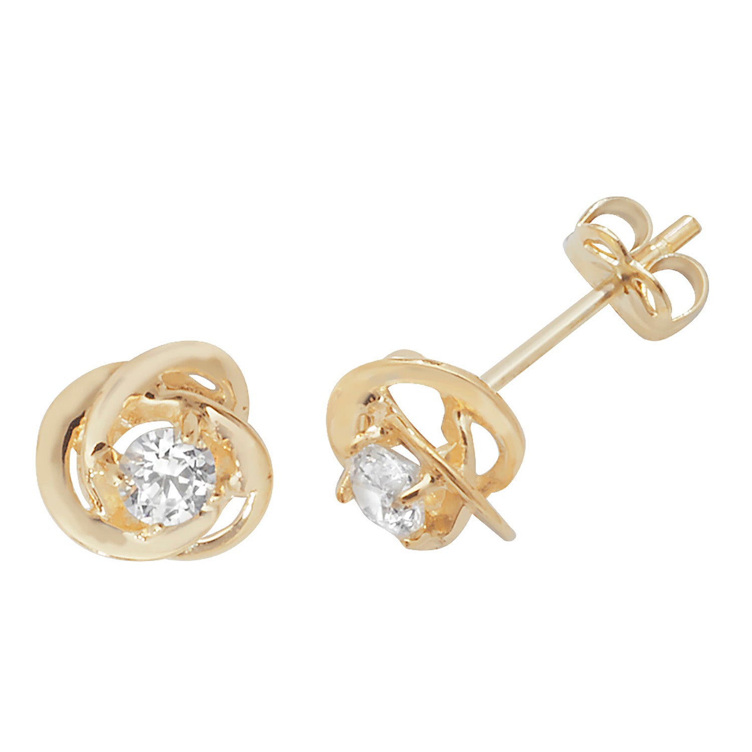 9CT YEL GOLD CZ INTERLOCKING STUD EARRINGS