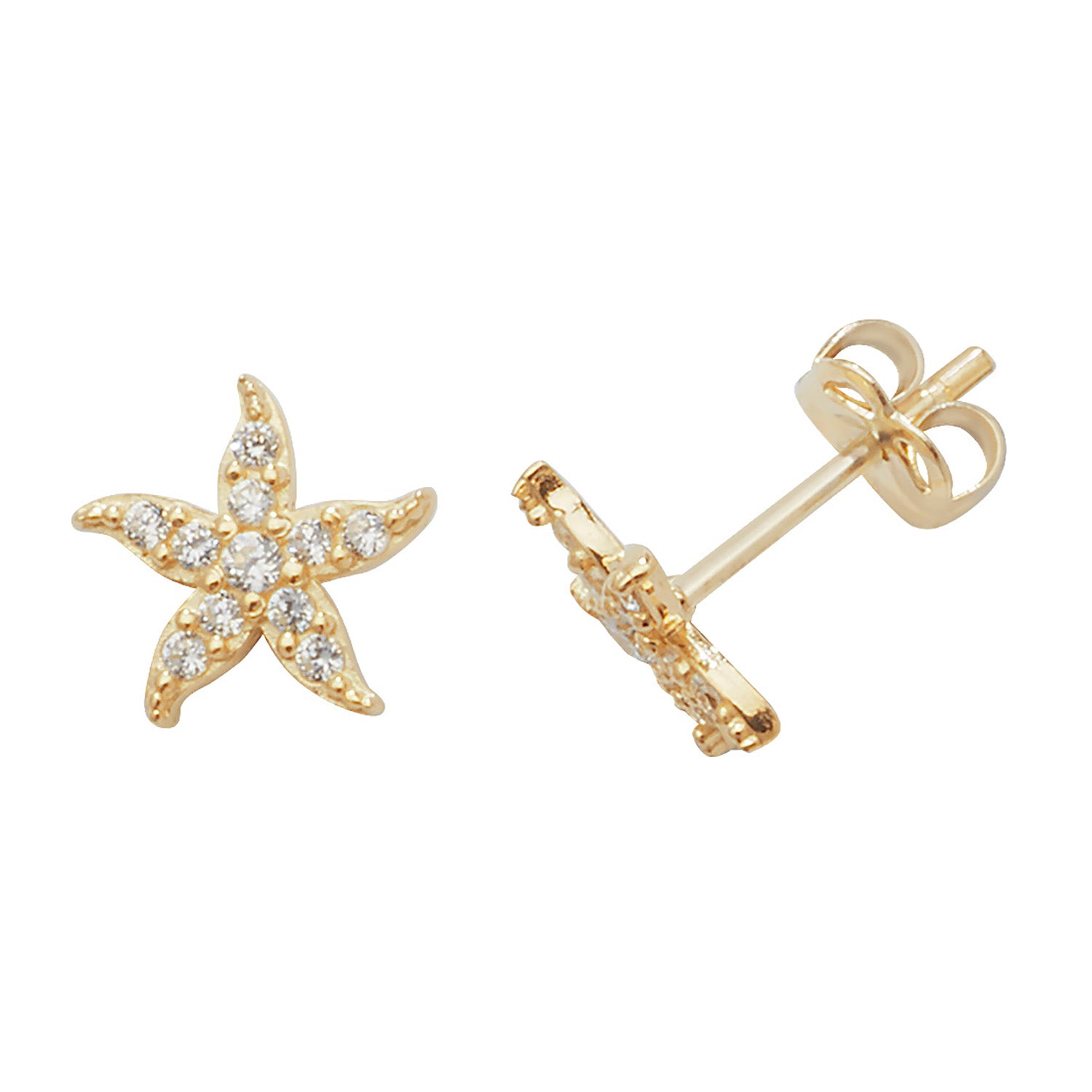 9CT YEL GOLD CZ FISHSTAR STUD EARRINGS