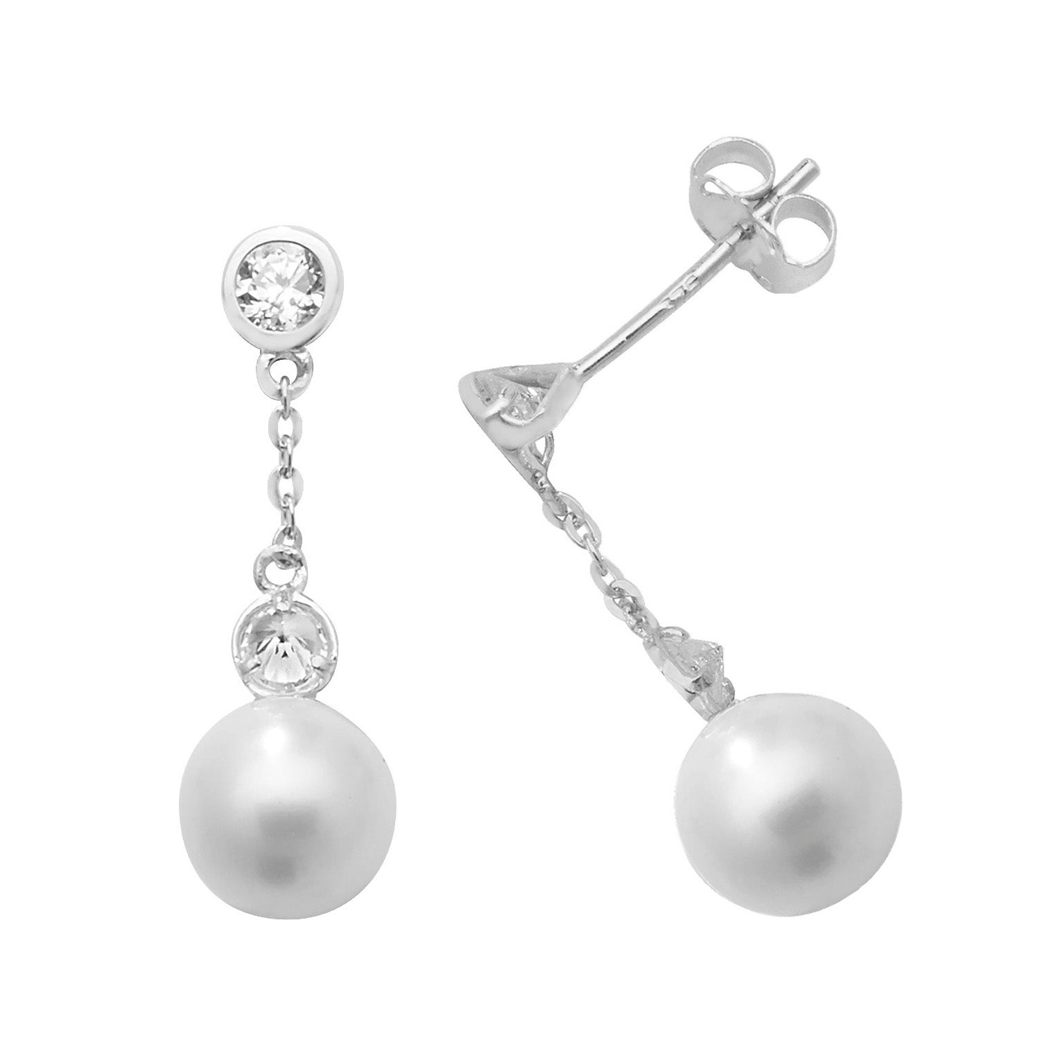 9CT WHT GOLD PEARL CZ DROP EARRINGS