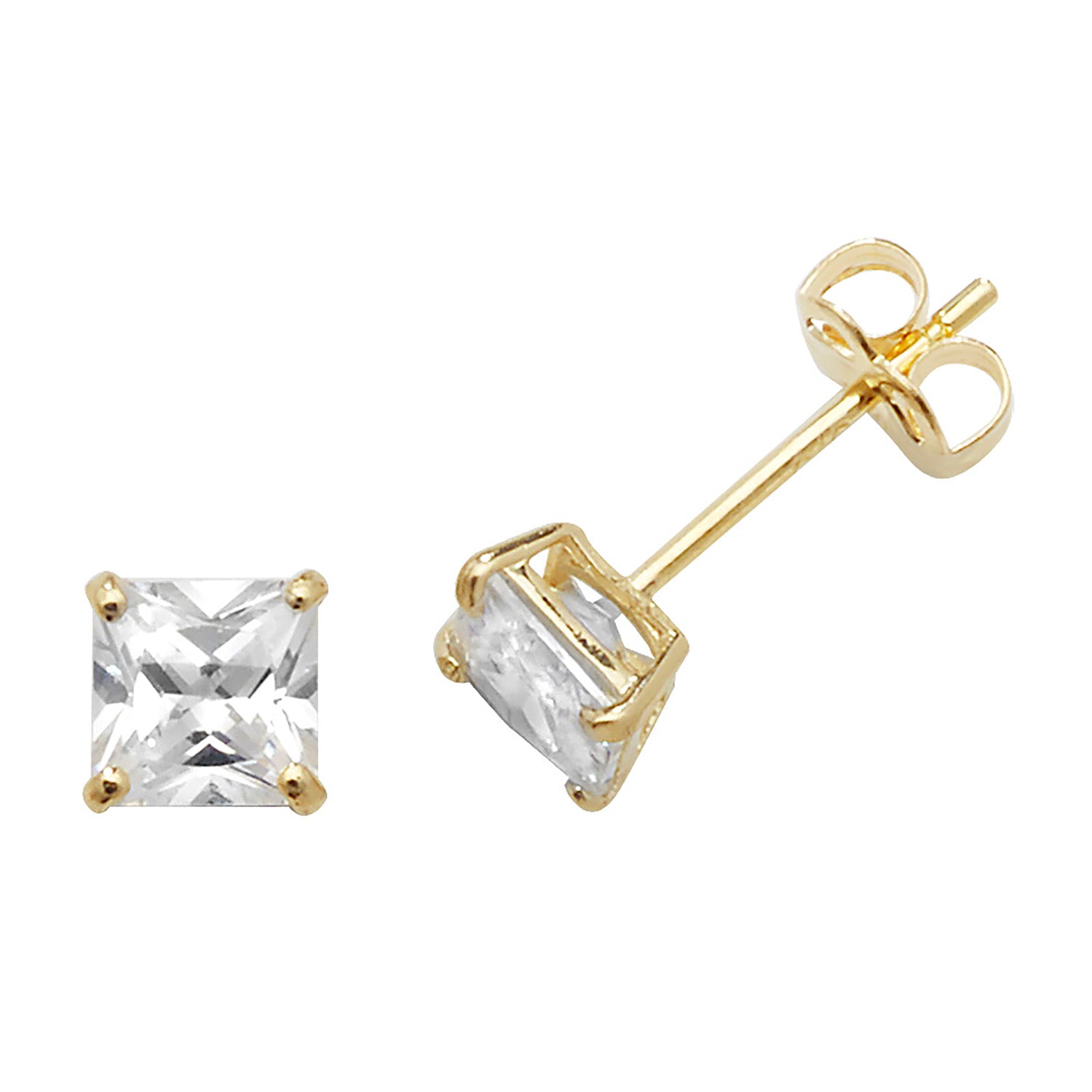 9CT YEL GOLD SQUARE CZ STUD EARRINGS