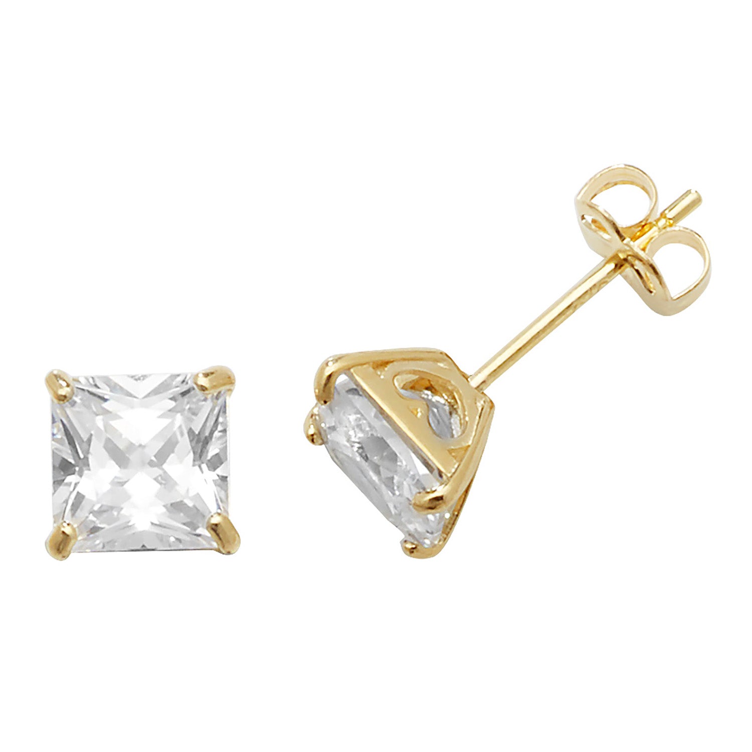 9CT YEL GOLD SQUARE CZ STUD EARRINGS