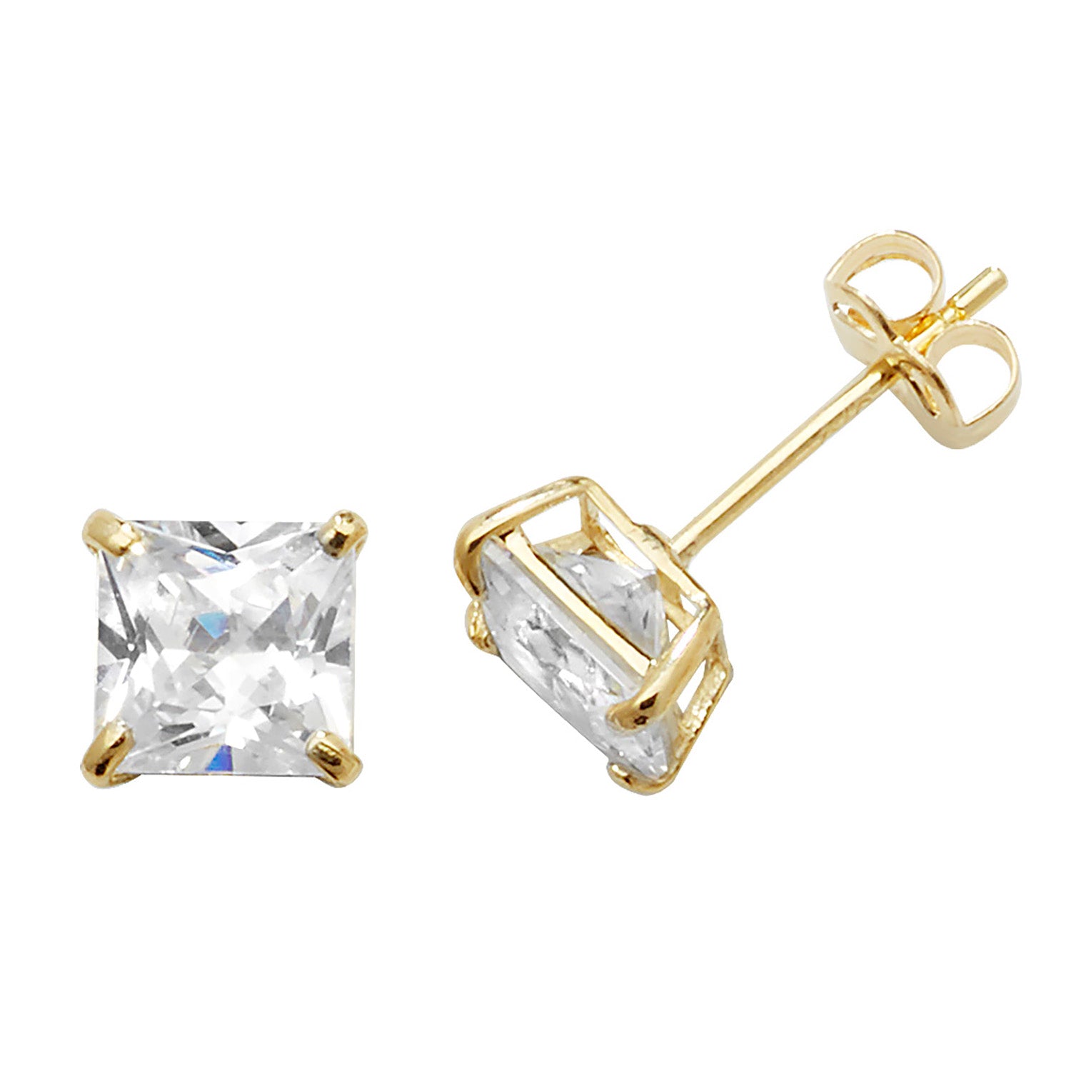 9CT YEL GOLD SQUARE CZ STUD EARRINGS