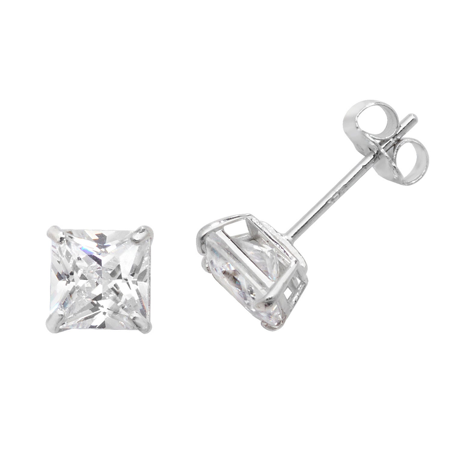 9CT WHT GOLD SQUARE  CZ STUD EARRINGS