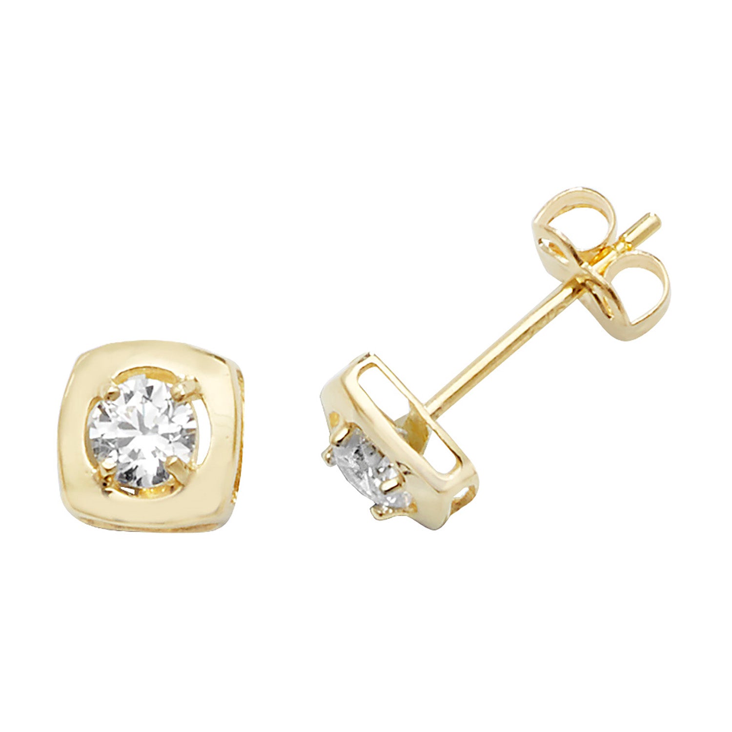 9CT YEL GOLD CZ SQUARE STUD EARRINGS