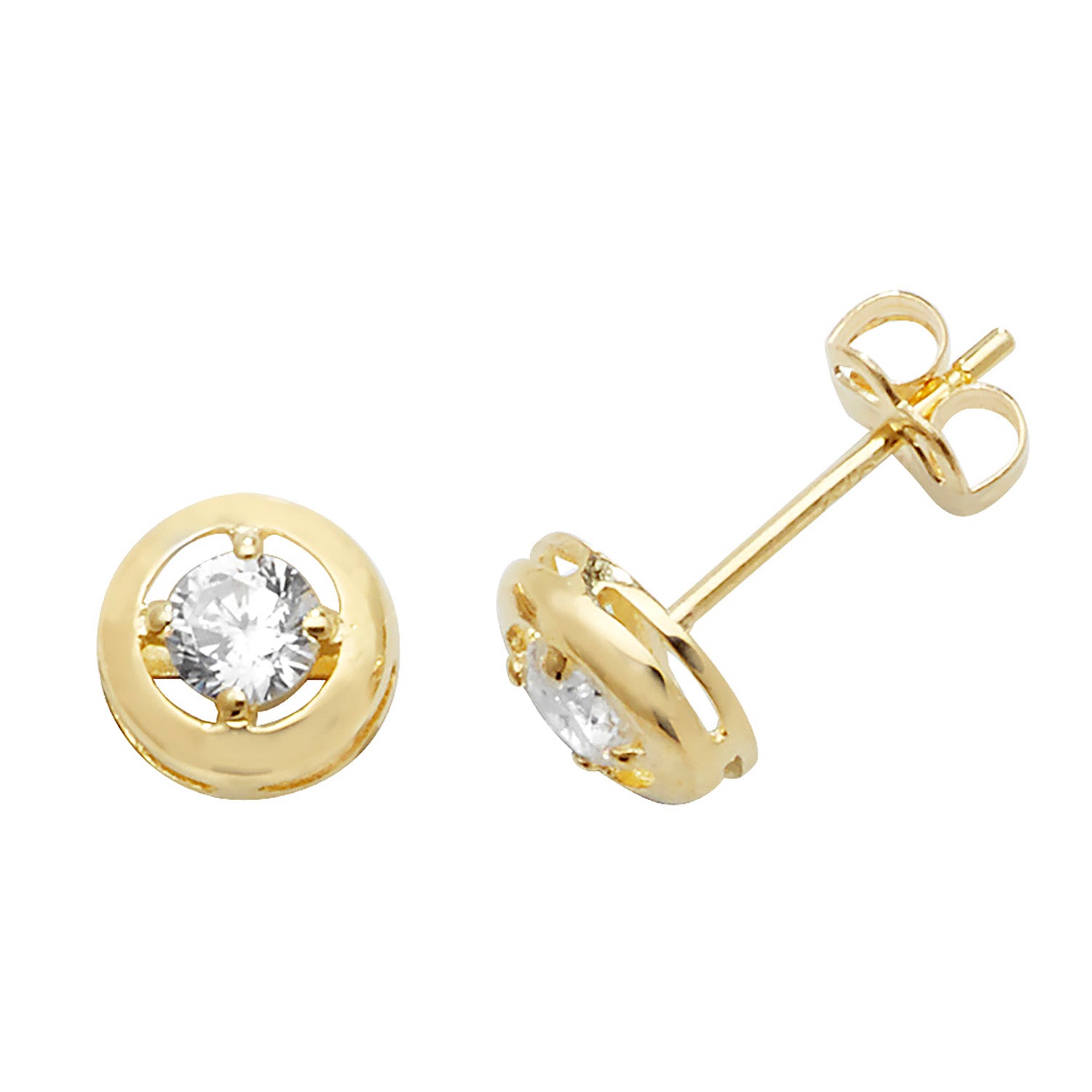 9CT YEL GOLD CZ  ROUND STUD EARRINGS