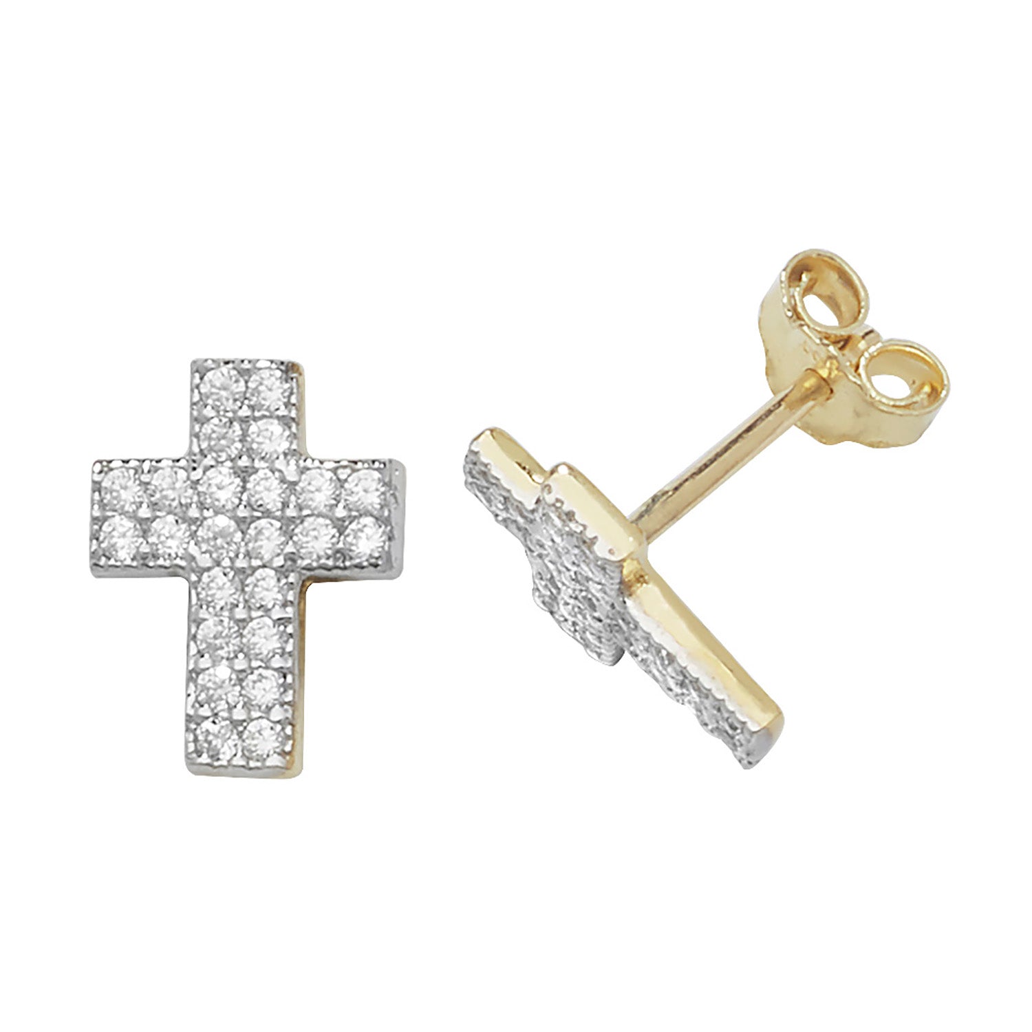 9CT YEL GOLD CROSS CZ STUD EARRINGS