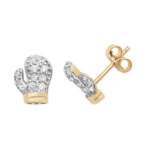 9CT YEL GOLD BOXING GLOVES CZ STUD EARRINGS