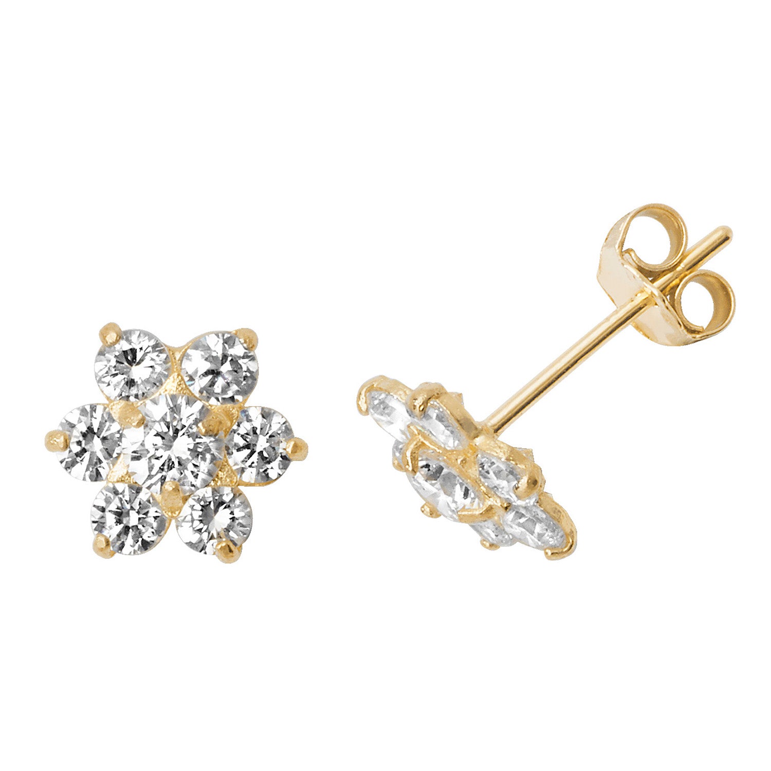 9CT YEL GOLD CZ FLOWER STUD EARRINGS