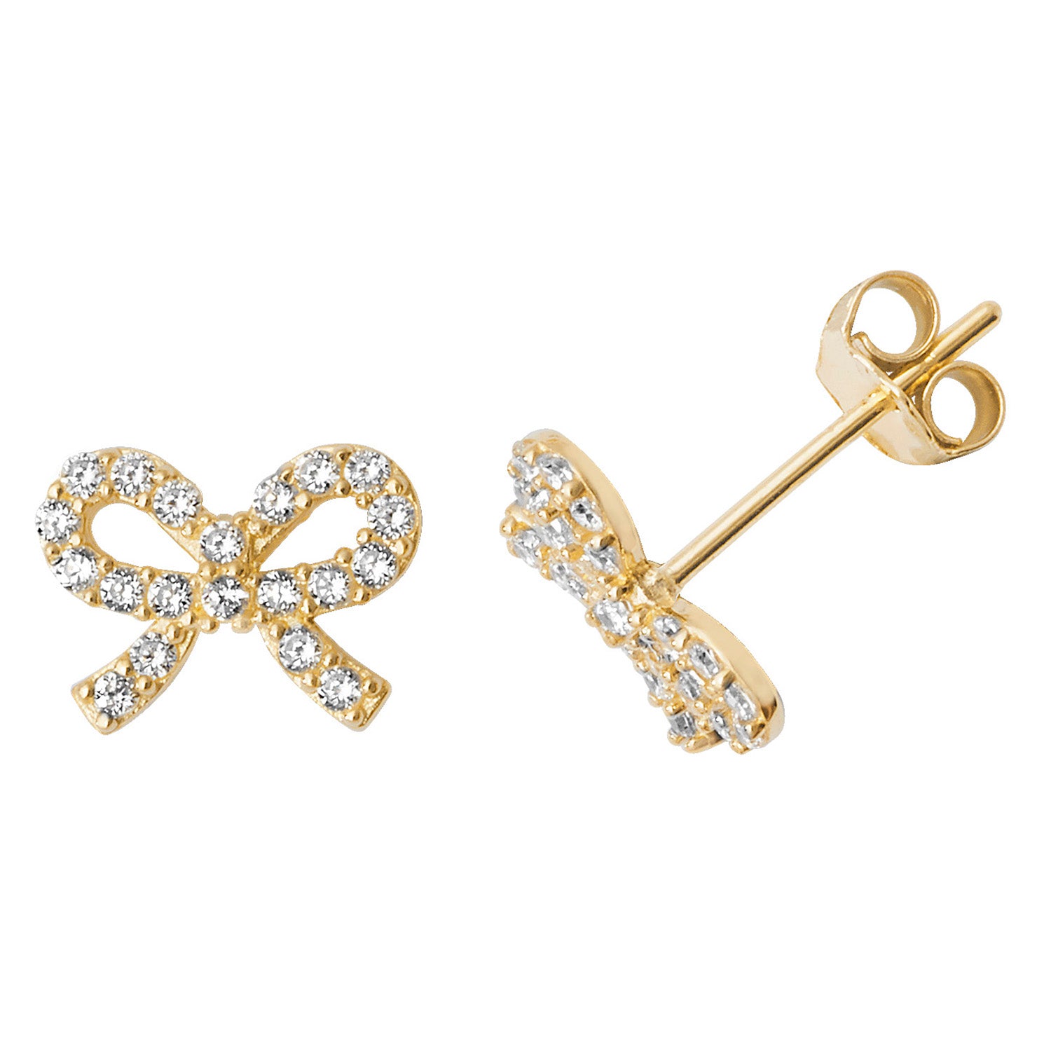 9CT YEL GOLD CZ BOW STUD EARRINGS