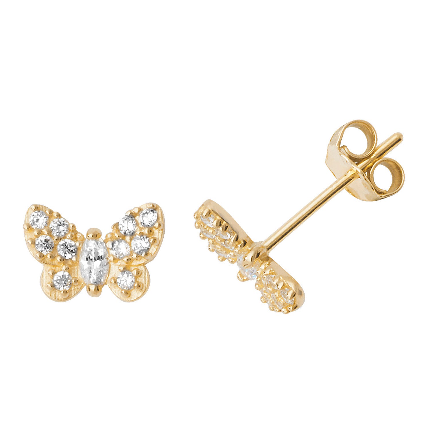 9CT YEL GOLD CZ BUTTERFLY STUD EARRINGS