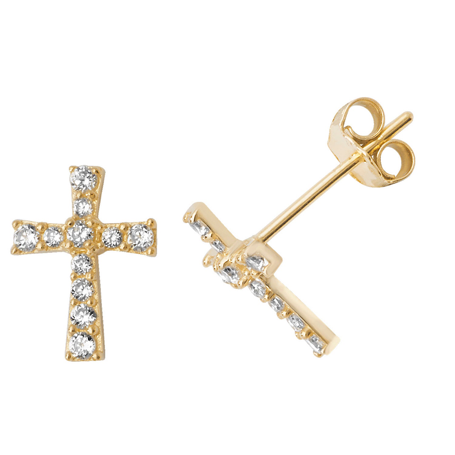 9CT YEL GOLD CZ CROSS STUD EARRINGS