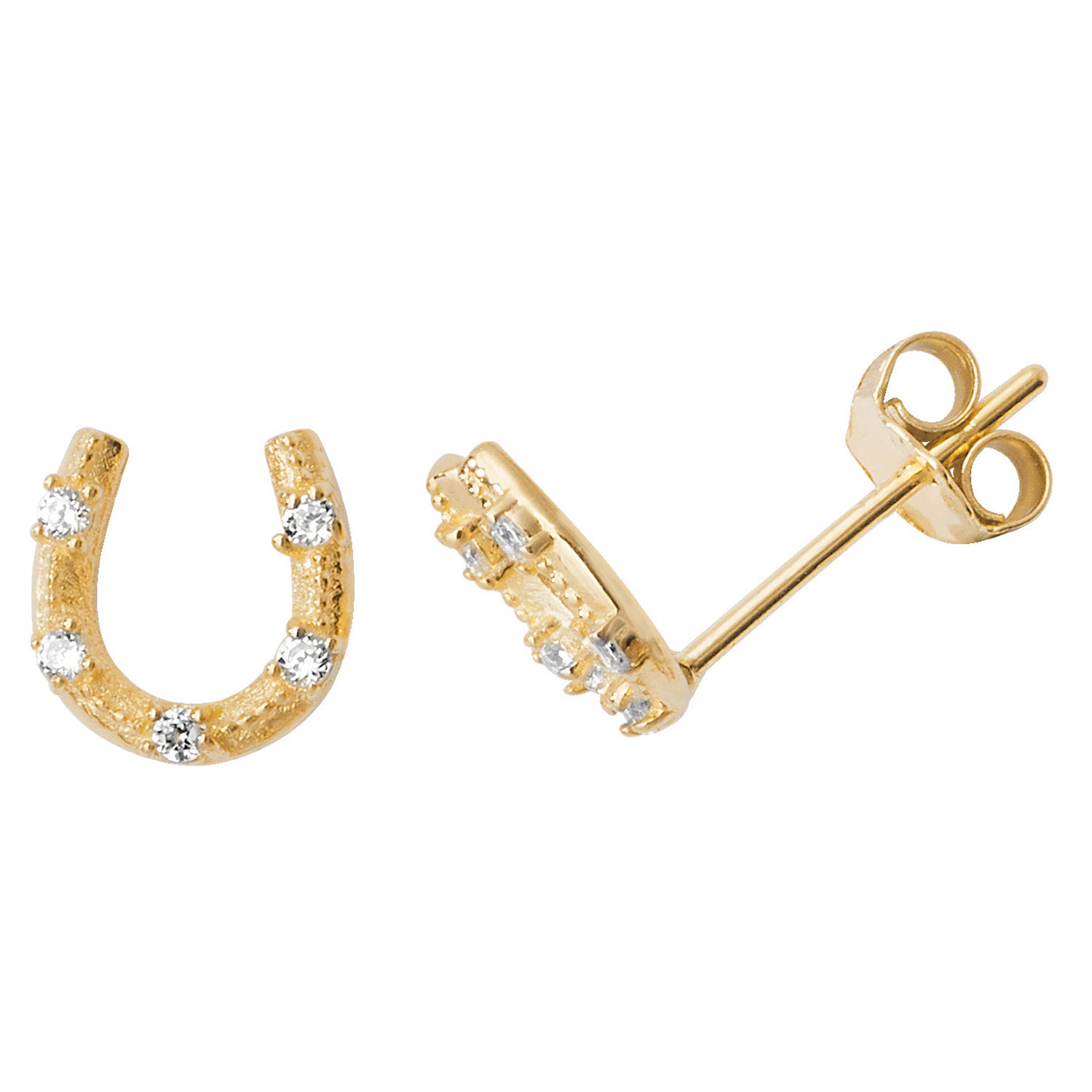 9CT YEL GOLD CZ HORSESHOE STUD EARRINGS