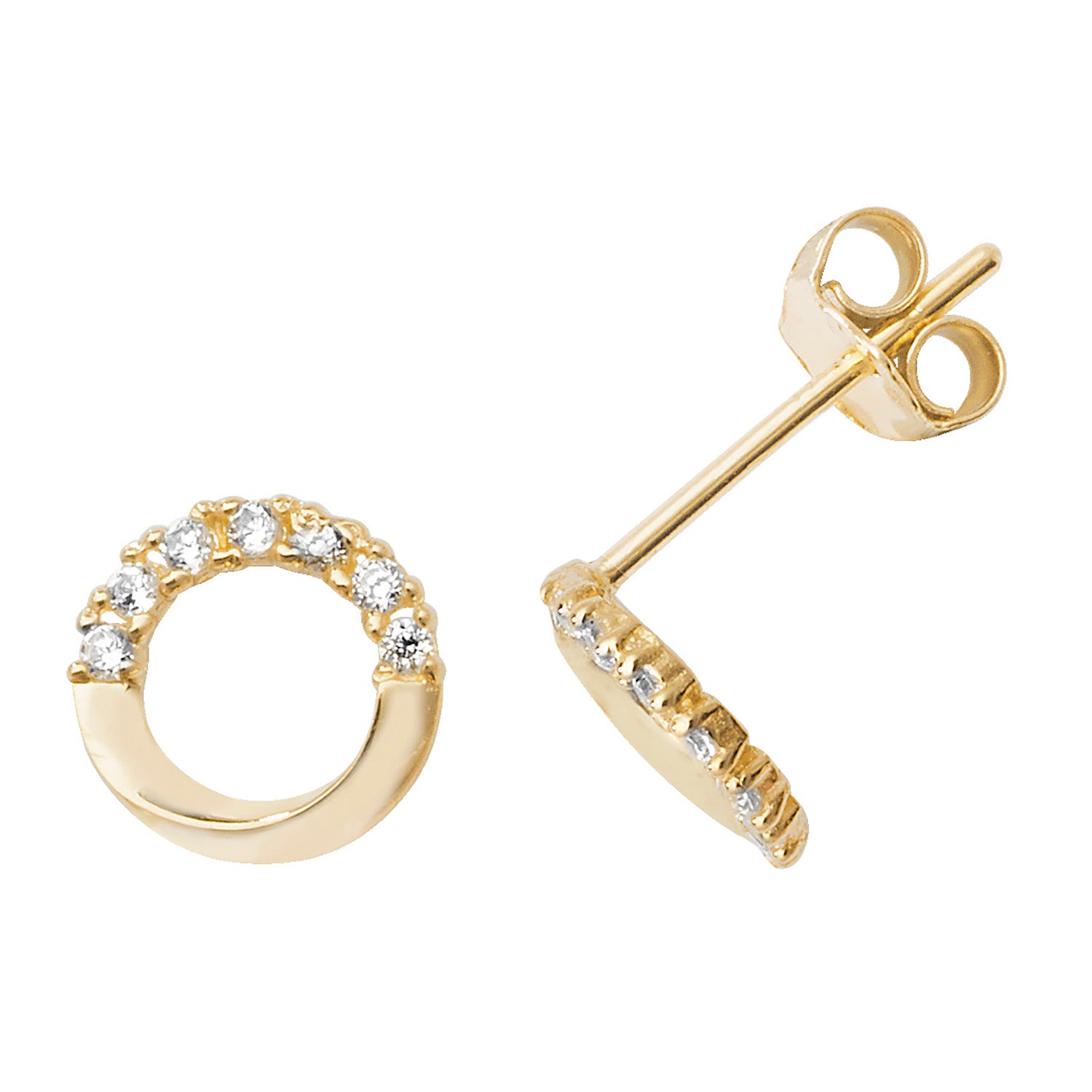 9CT YEL GOLD HALF CIRCLE CZ STUD EARRINGS