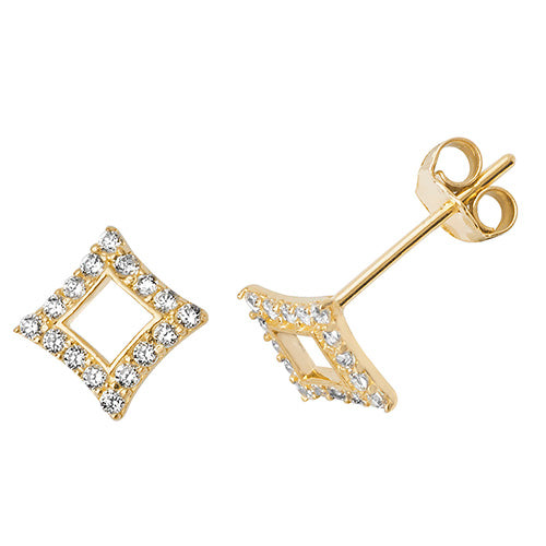 9CT YEL GOLD CZ DIAMOND SHAPE STUD EARRINGS