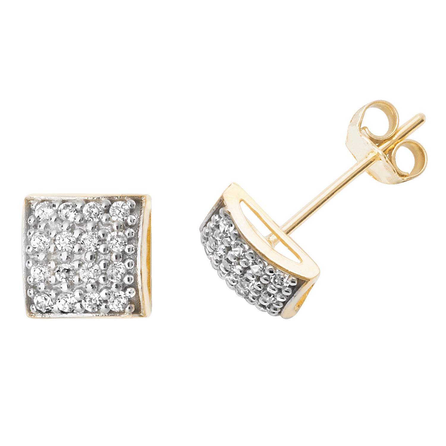 9CT YEL GOLD CZ SQUARE STUD EARRINGS