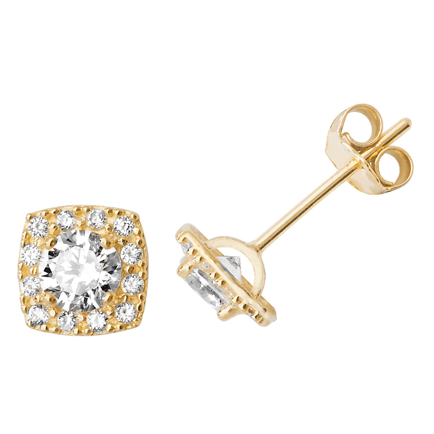 9CT YEL GOLD CZ SQUARE STUD EARRINGS