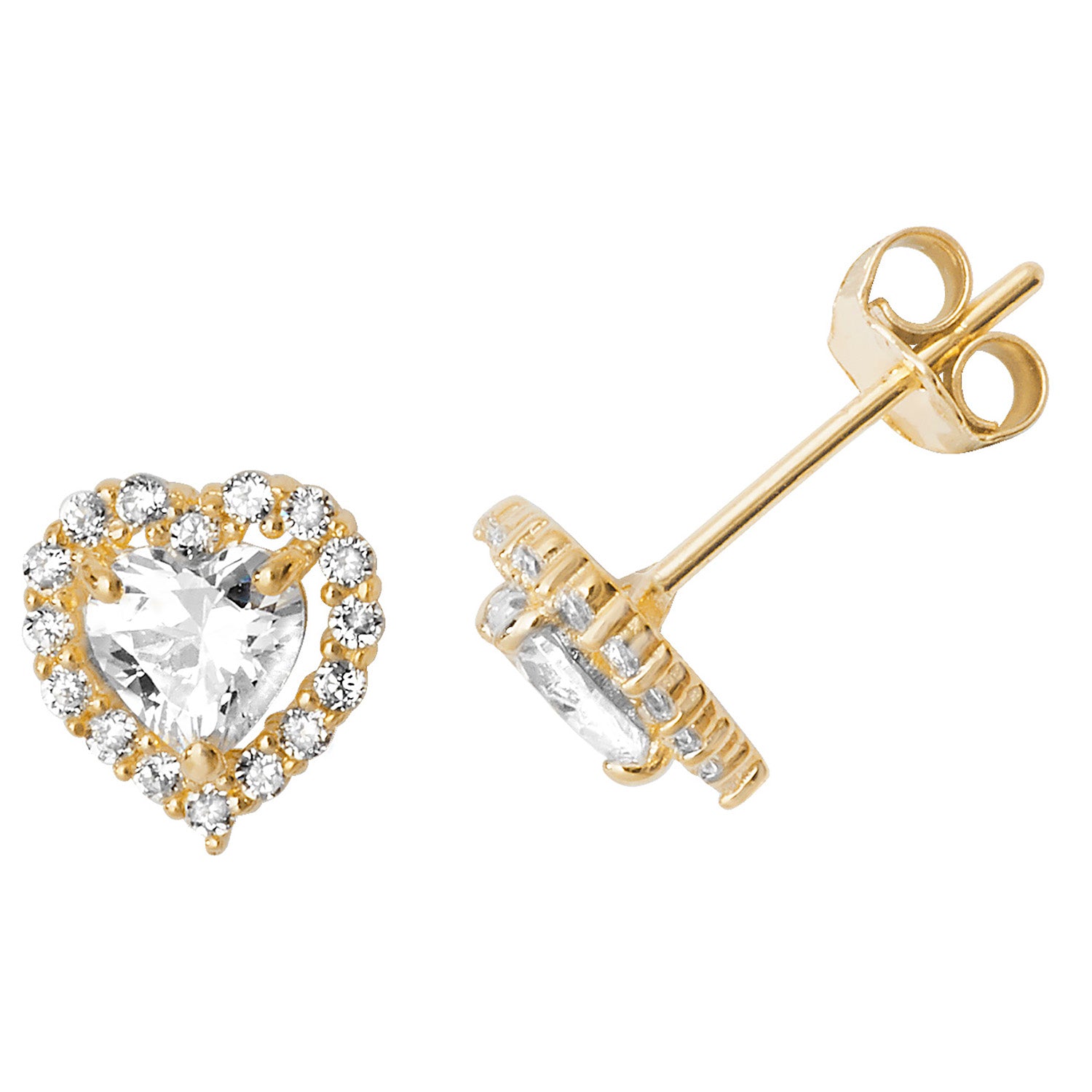 9CT YEL GOLD HEART CZ STUD EARRINGS