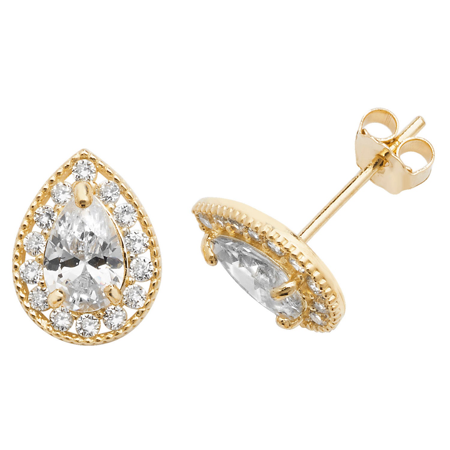 9CT YEL GOLD PEAR SHAPE CZ STUD EARRINGS