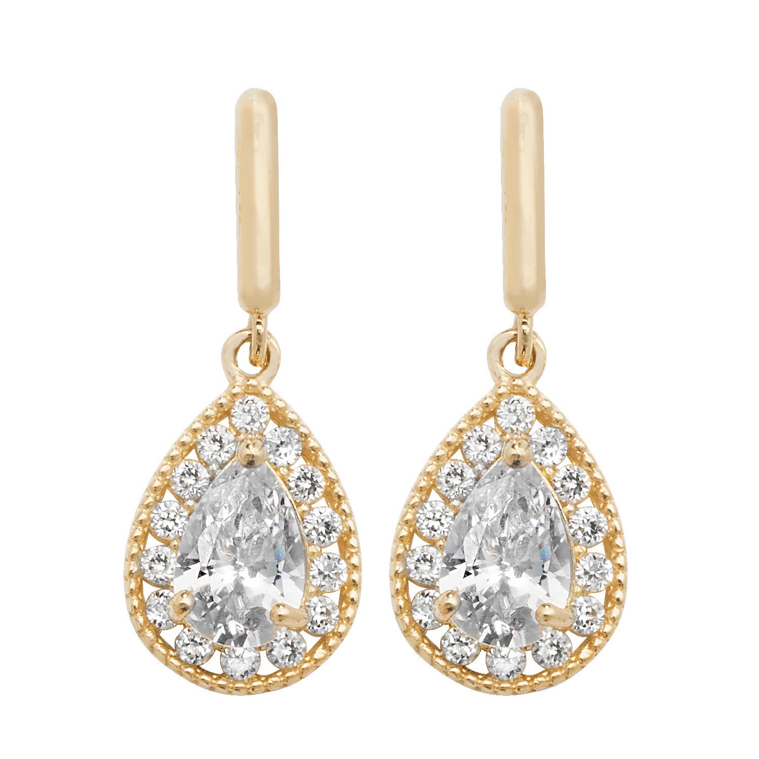 9CT YEL GOLD PEAR SHAPE CZ DROP EARRINGS