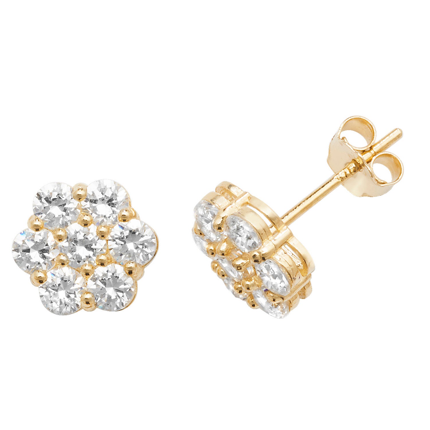 9CT YEL GOLD CZ FLOWER STUD EARRINGS