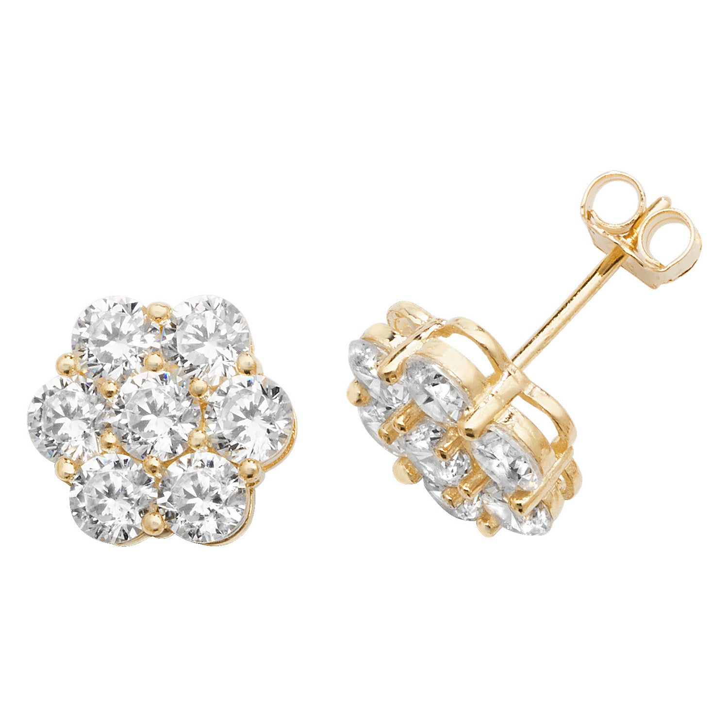 9CT YEL GOLD CZ FLOWER STUD EARRINGS