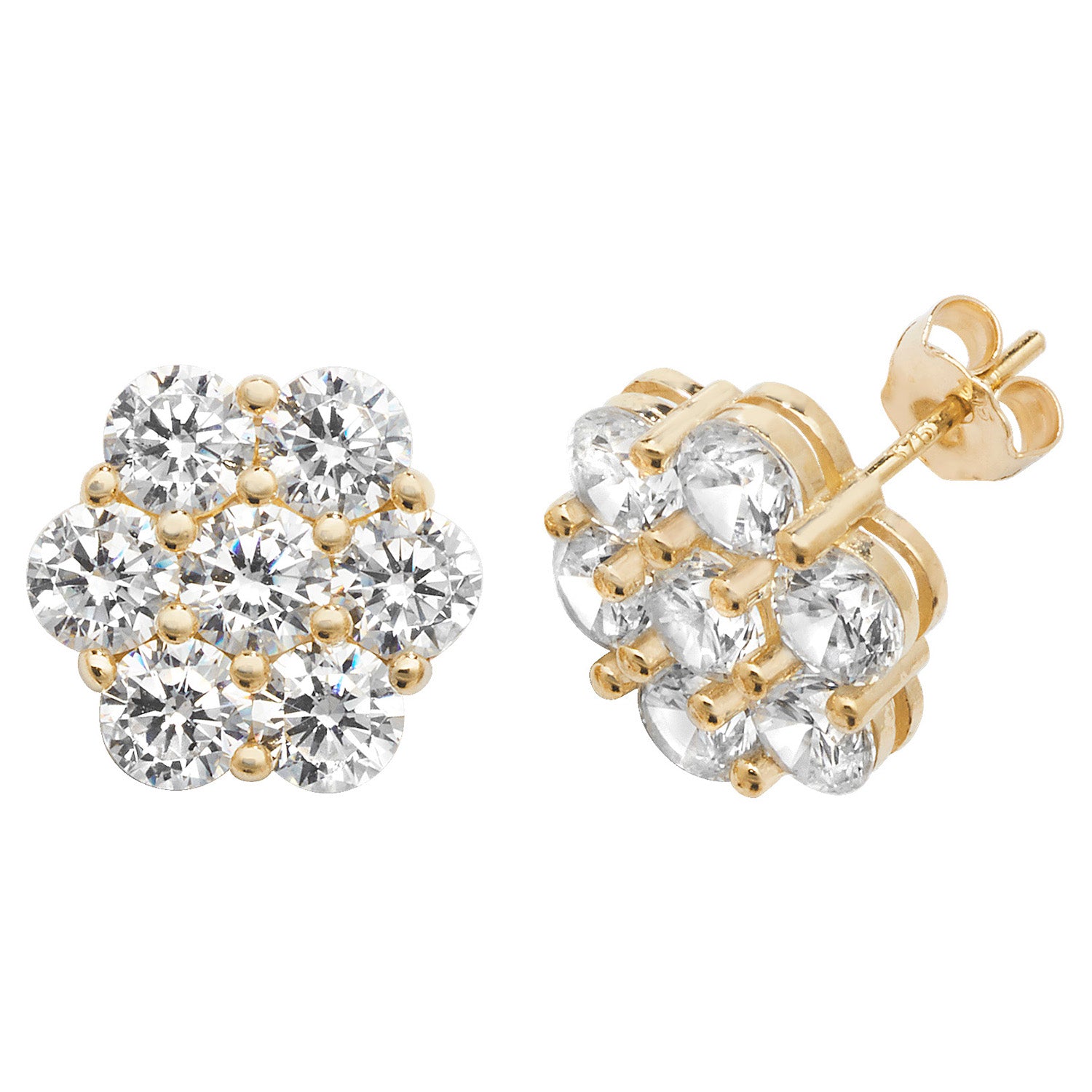 9CT YEL GOLD CZ FLOWER STUD EARRINGS