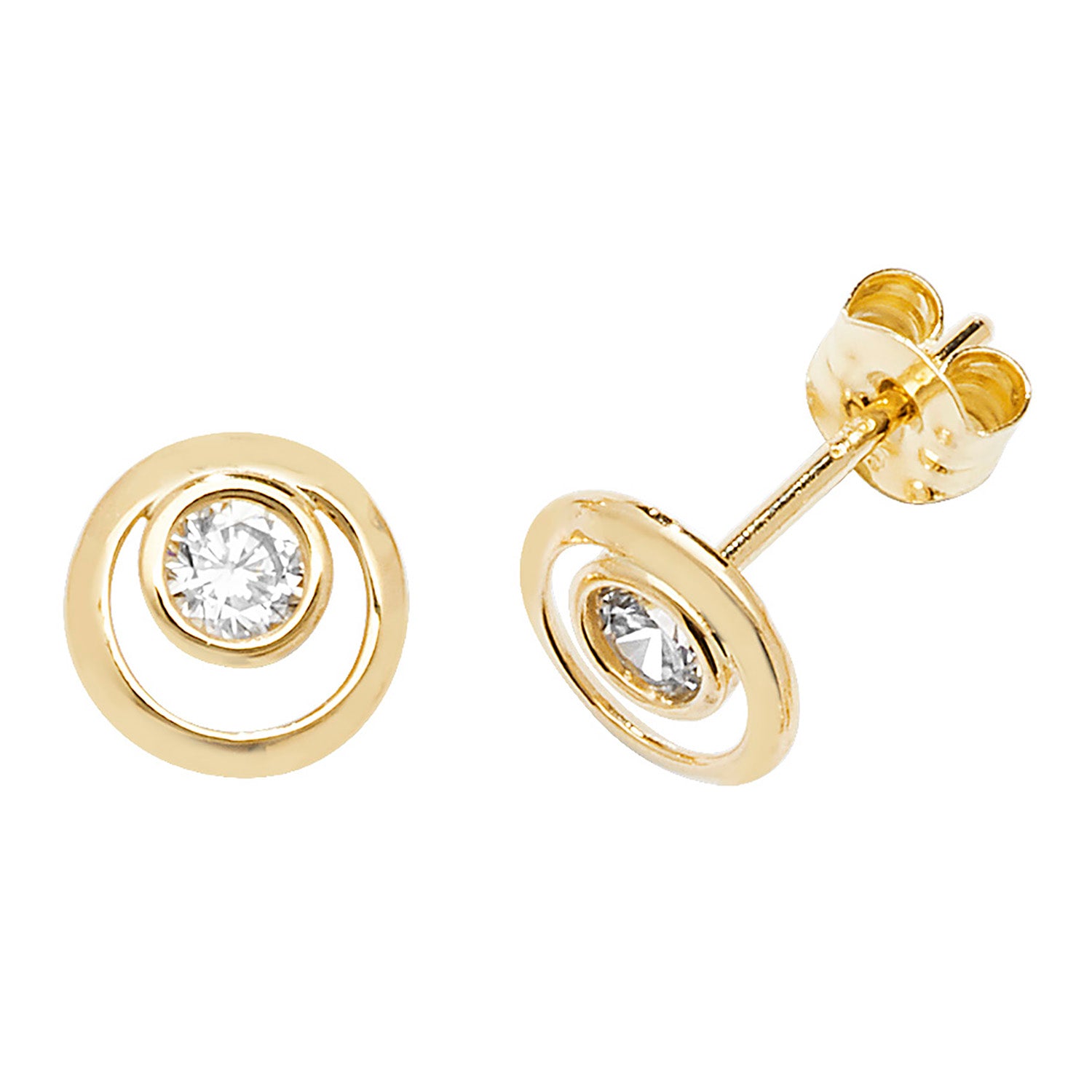 9CT YEL GOLD CZ DOUBLE CIRCLE  STUD EARRINGS