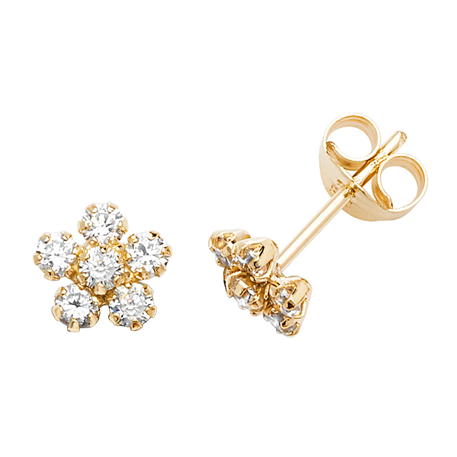 9CT YEL GOLD CZ FLOWER  STUD EARRINGS