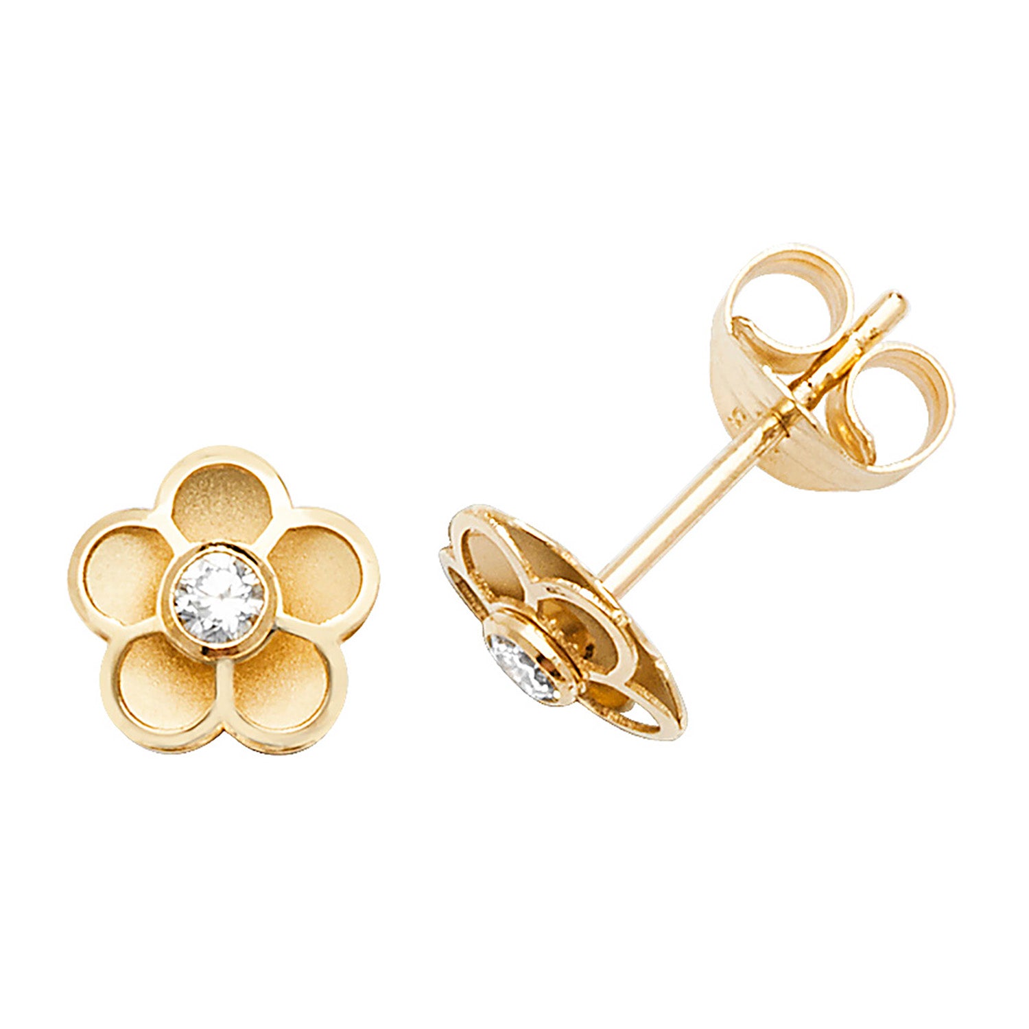 9CT YEL GOLD FLOWER WITH SINGLE CZ STUD EARRINGS