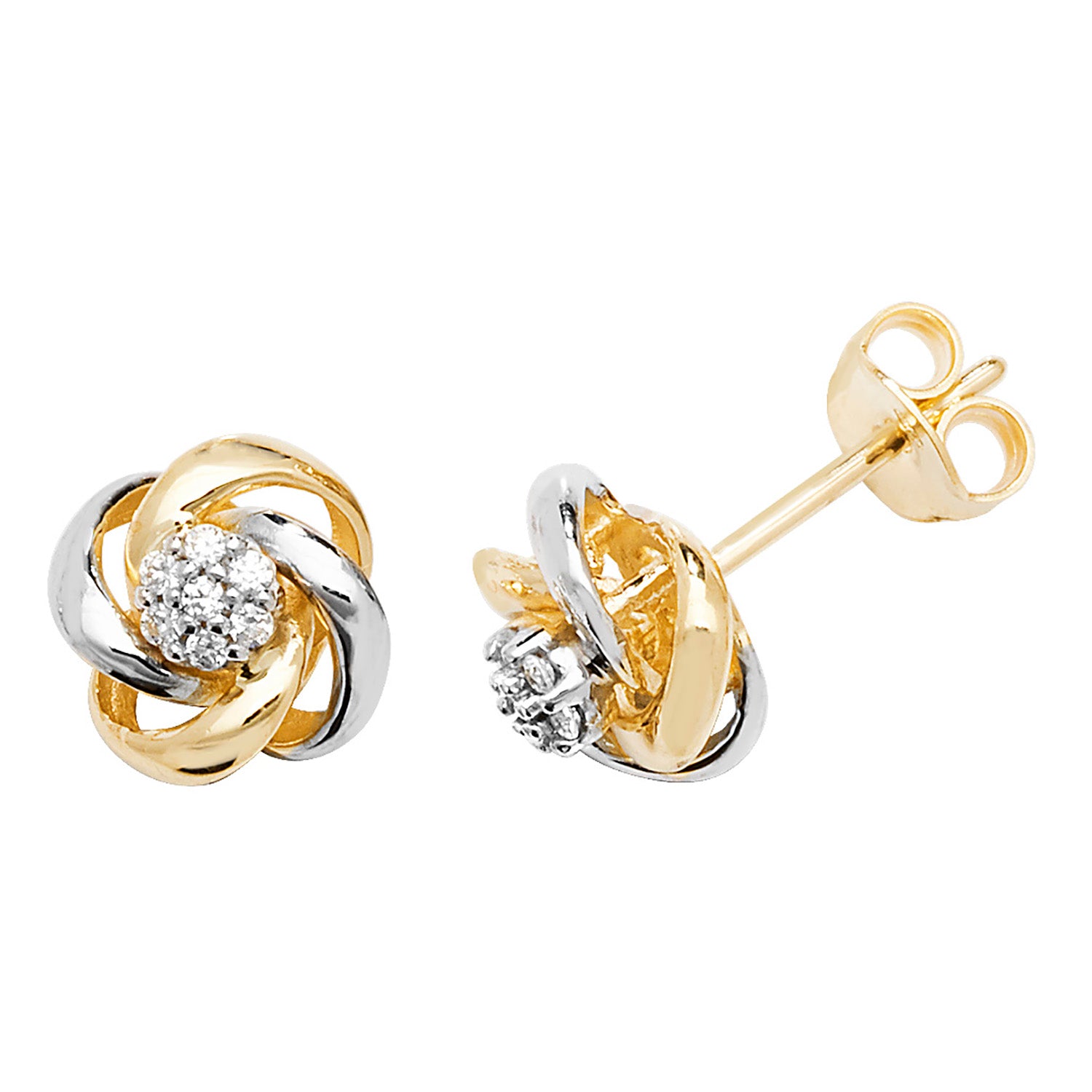 9CT YEL/WHT GOLD CZ KNOT STUD EARRINGS