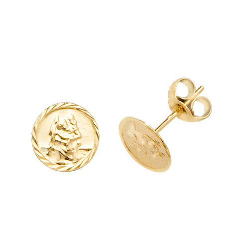 9CT YEL GOLD ST CHRISTOPHER STUD EARRINGS