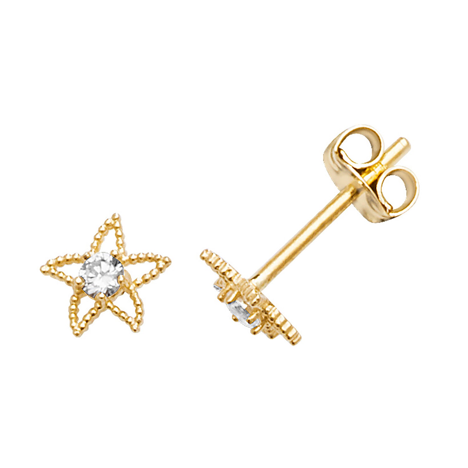 9CT YEL GOLD STARFISH WITH SINGLE CZ STUD EARRINGS