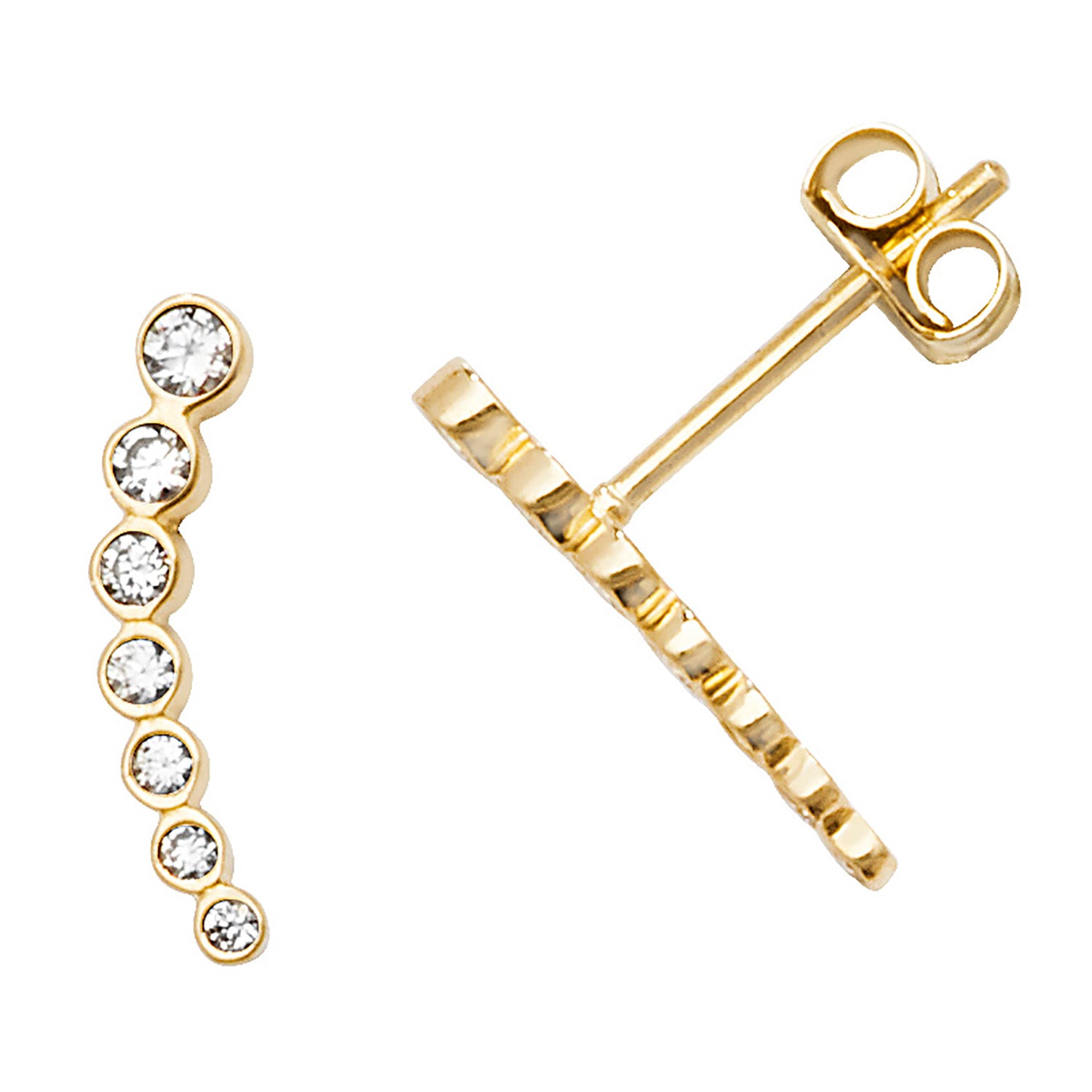 9CT YEL GOLD BEZEL CZ CURVED BAR STUD EARRINGS