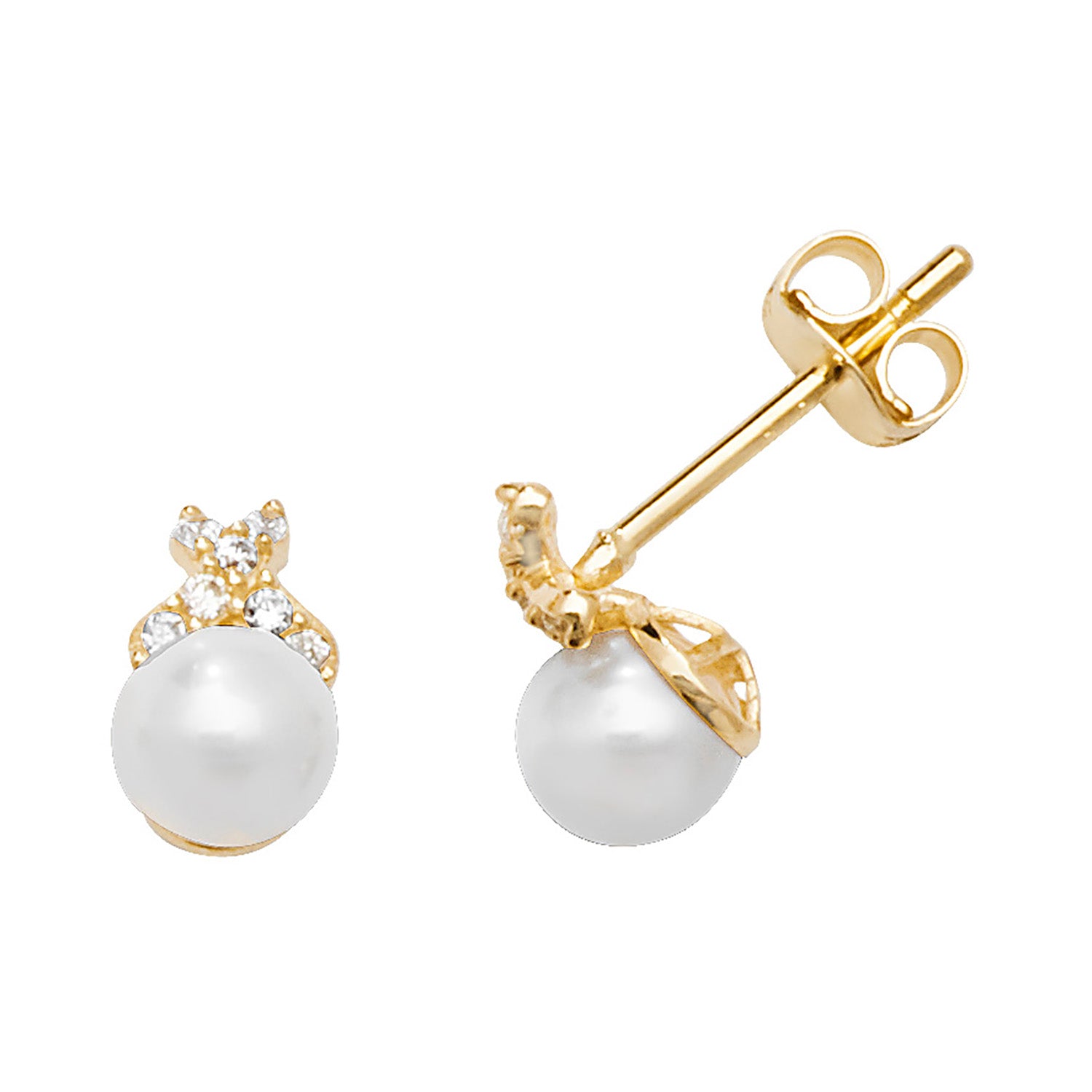 9CT YEL GOLD PEARL&CZ STUD EARRINGS