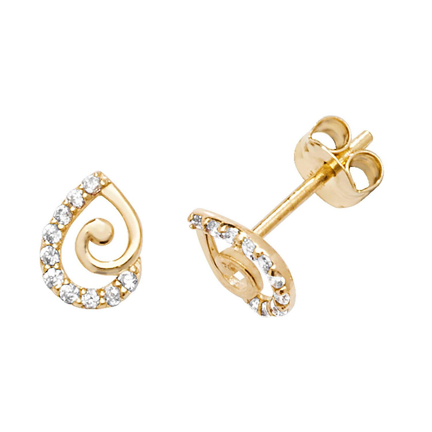 9CT YEL GOLD CZ SWIRL STUD EARRINGS