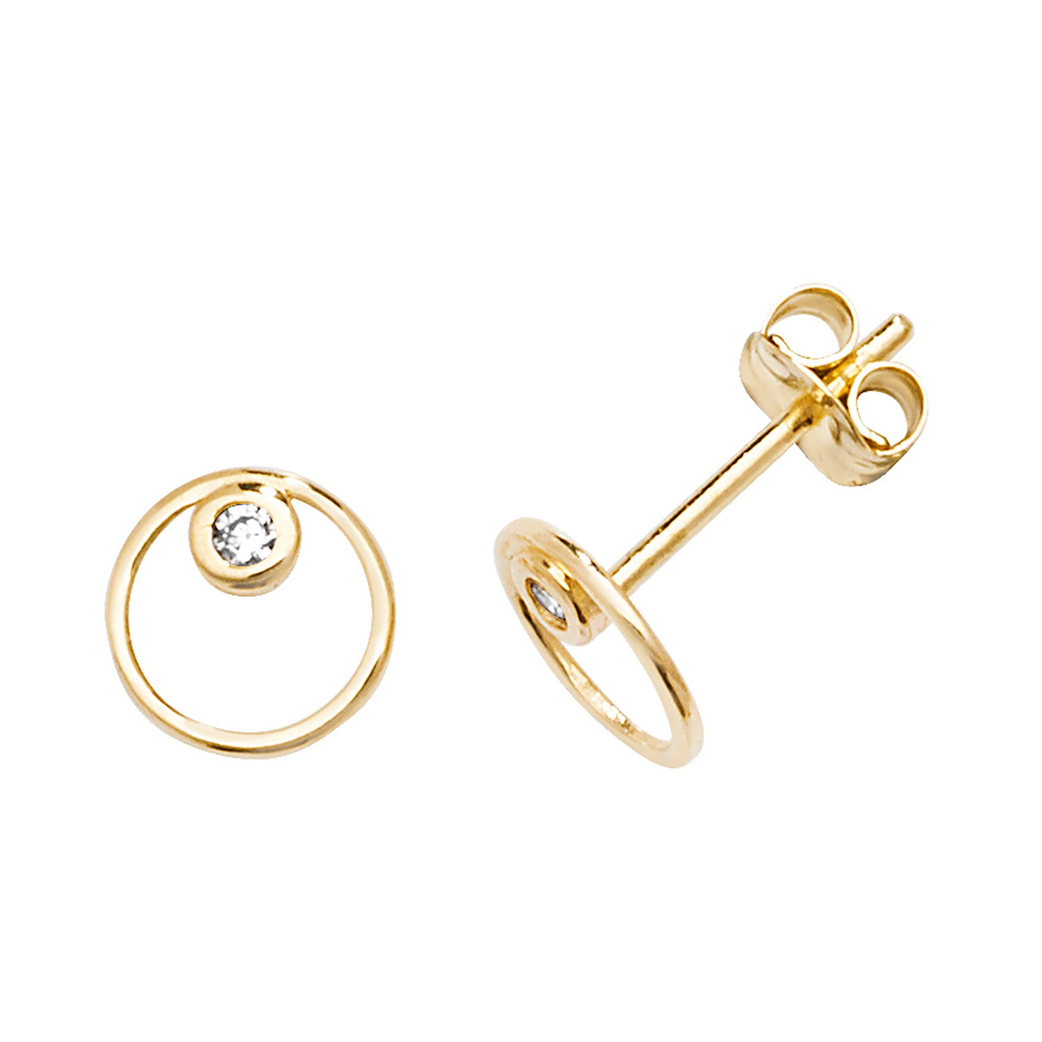 9CT YEL GOLD DOUBLE CIRCLE WITH SINGLE CZ STUD EARRINGS