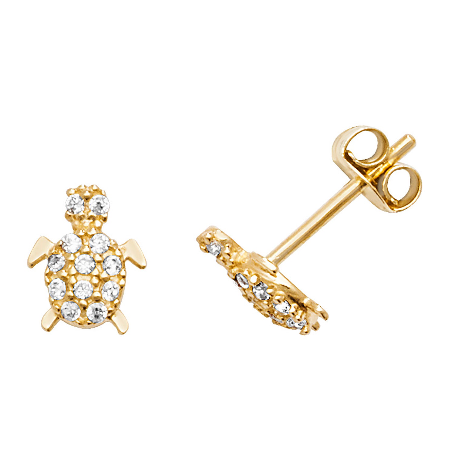 9CT YEL GOLD CZ TURTLE STUD EARRINGS