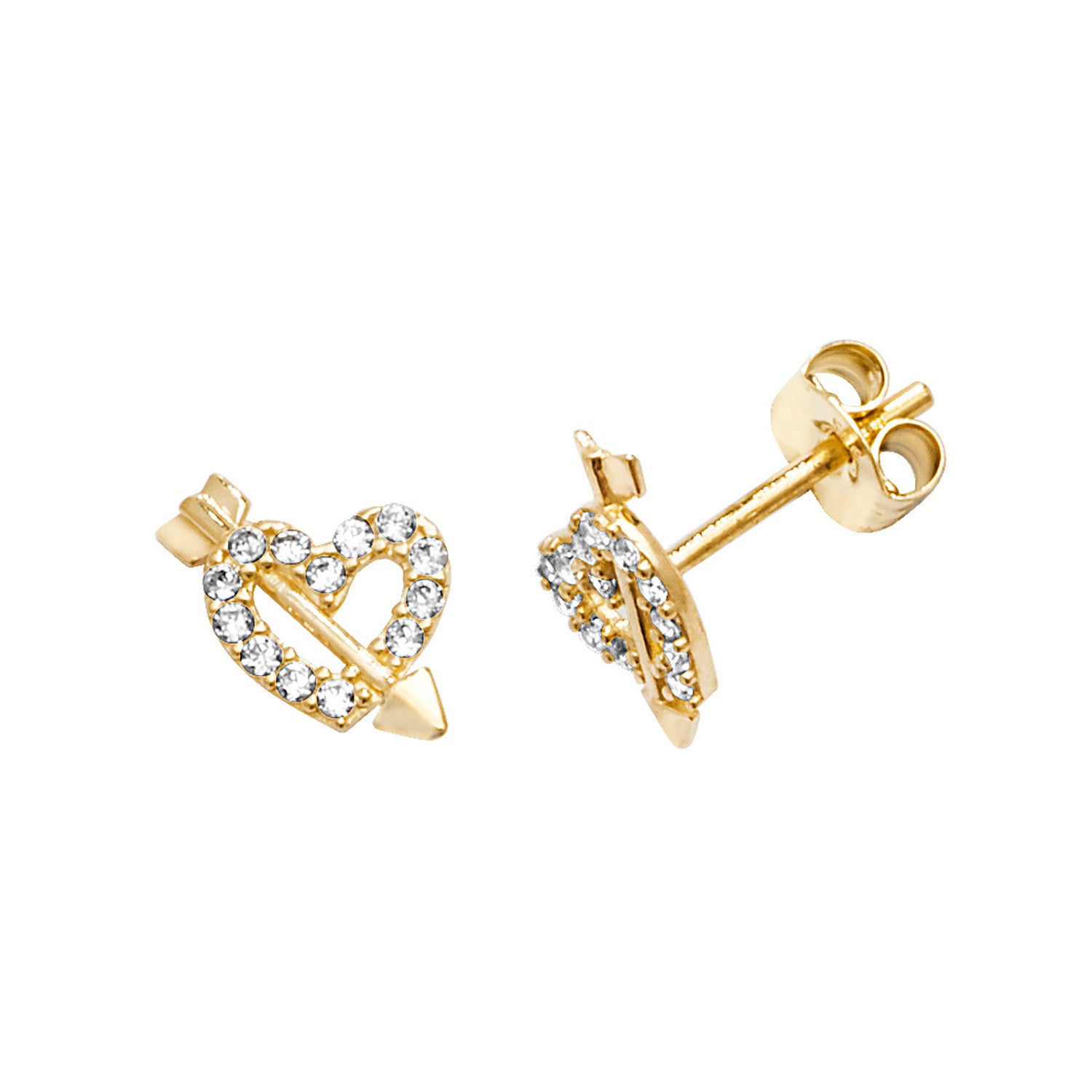 9CT YEL GOLD CZ HEART&ARROW STUD EARRINGS