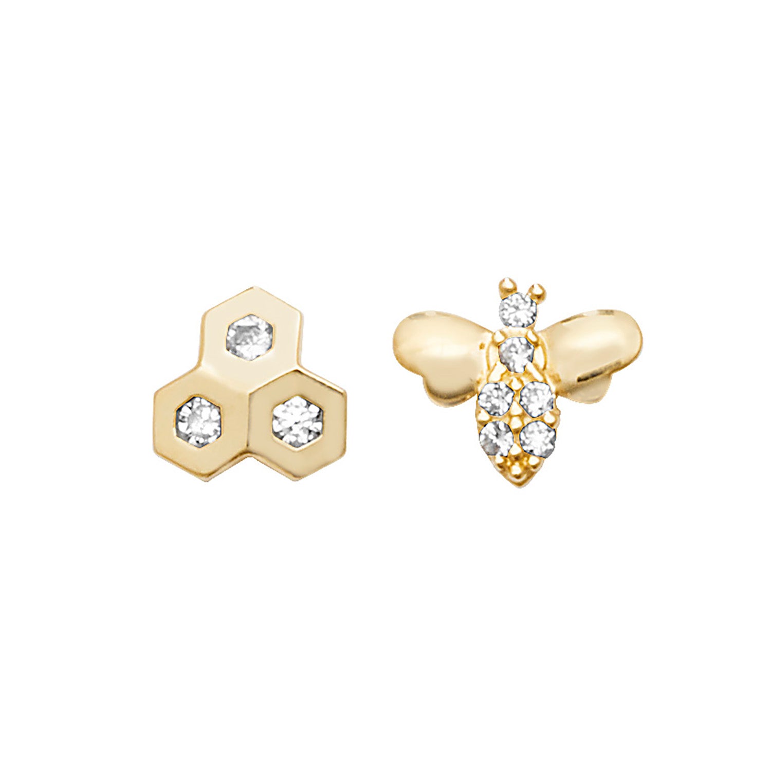 9CT YEL GOLD CZ HONEYCOMB&BEE STUD EARRINGS