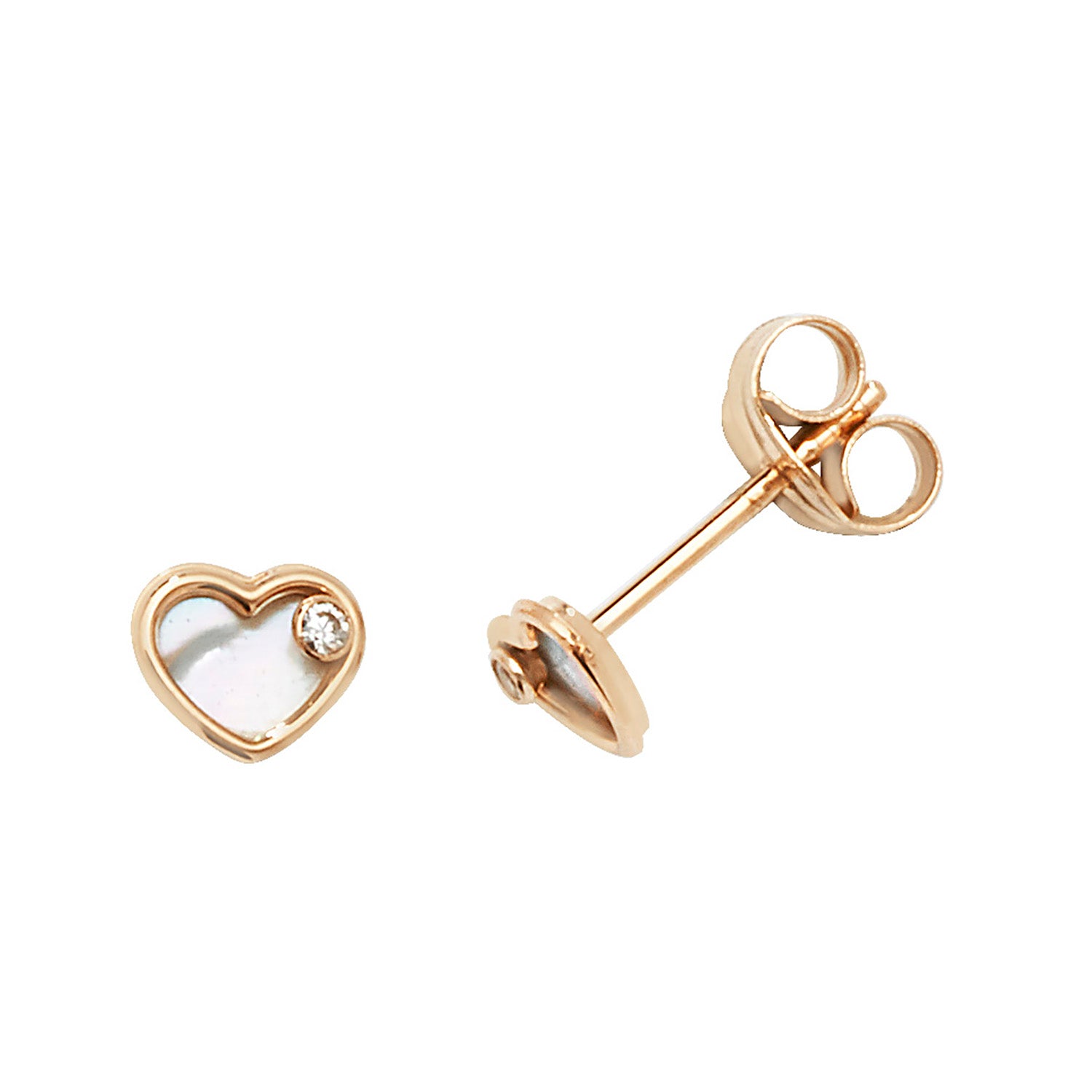 9CT YEL GOLD CZ&MOTHER OF PEARL HEART STUD EARRINGS