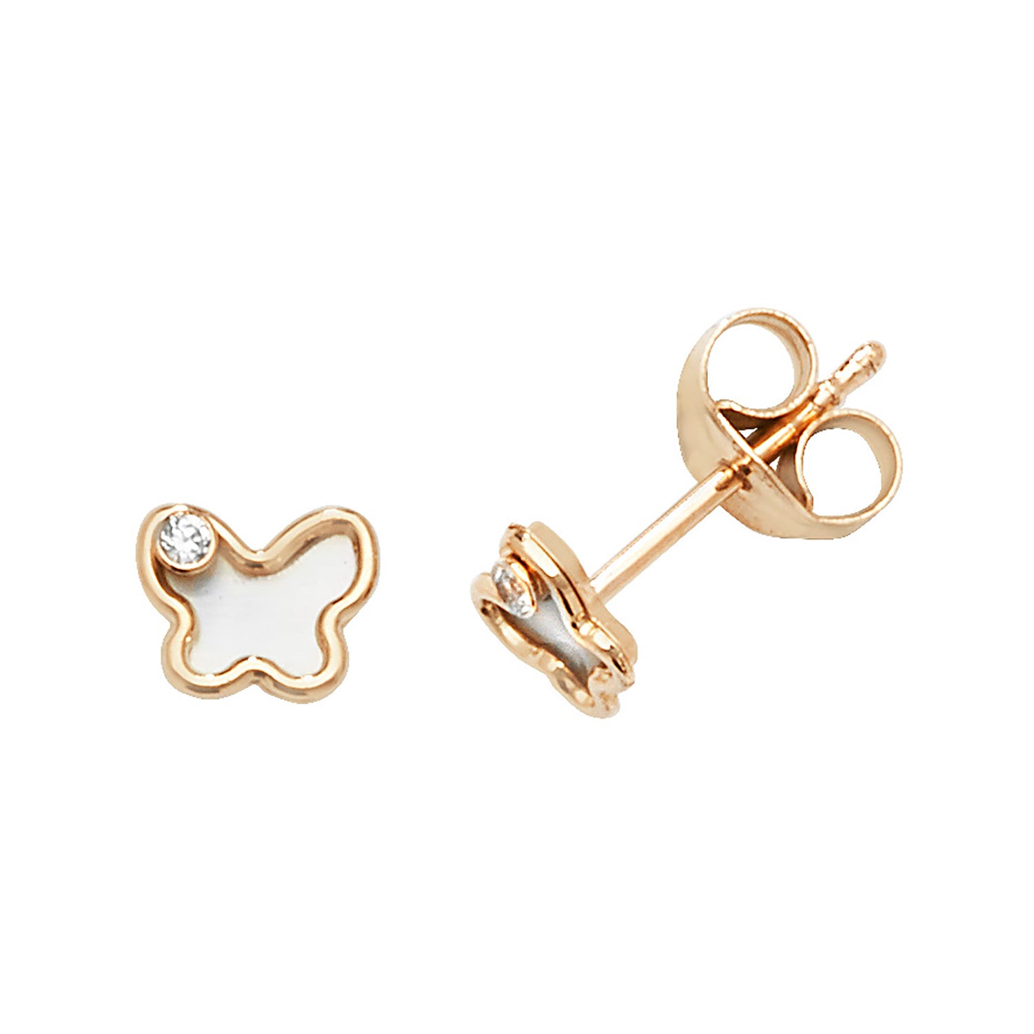 9CT YEL GOLD CZ&MOTHER OF PEARL BUTTERFLY STUD EARRINGS