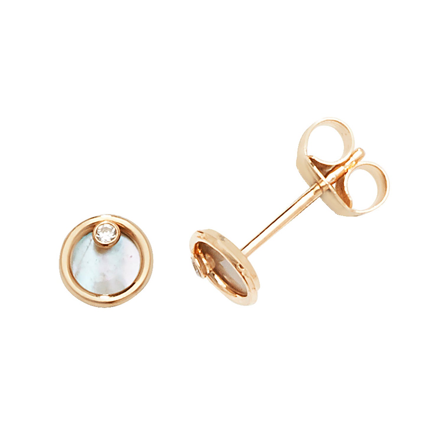 9CT YEL GOLD CZ&MOTHER OF PEARL  CIRCLE STUD EARRINGS