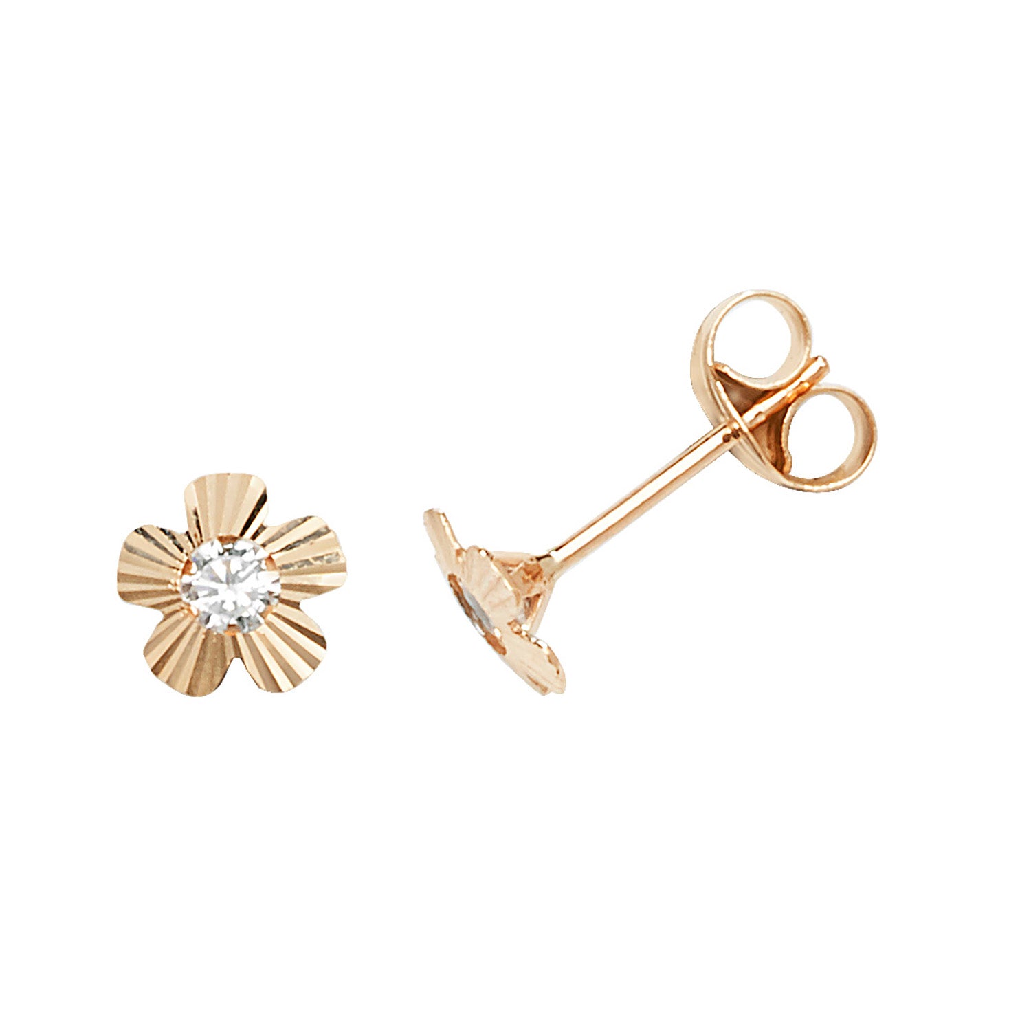 9CT YEL GOLD CZ FLOWER  STUD EARRINGS