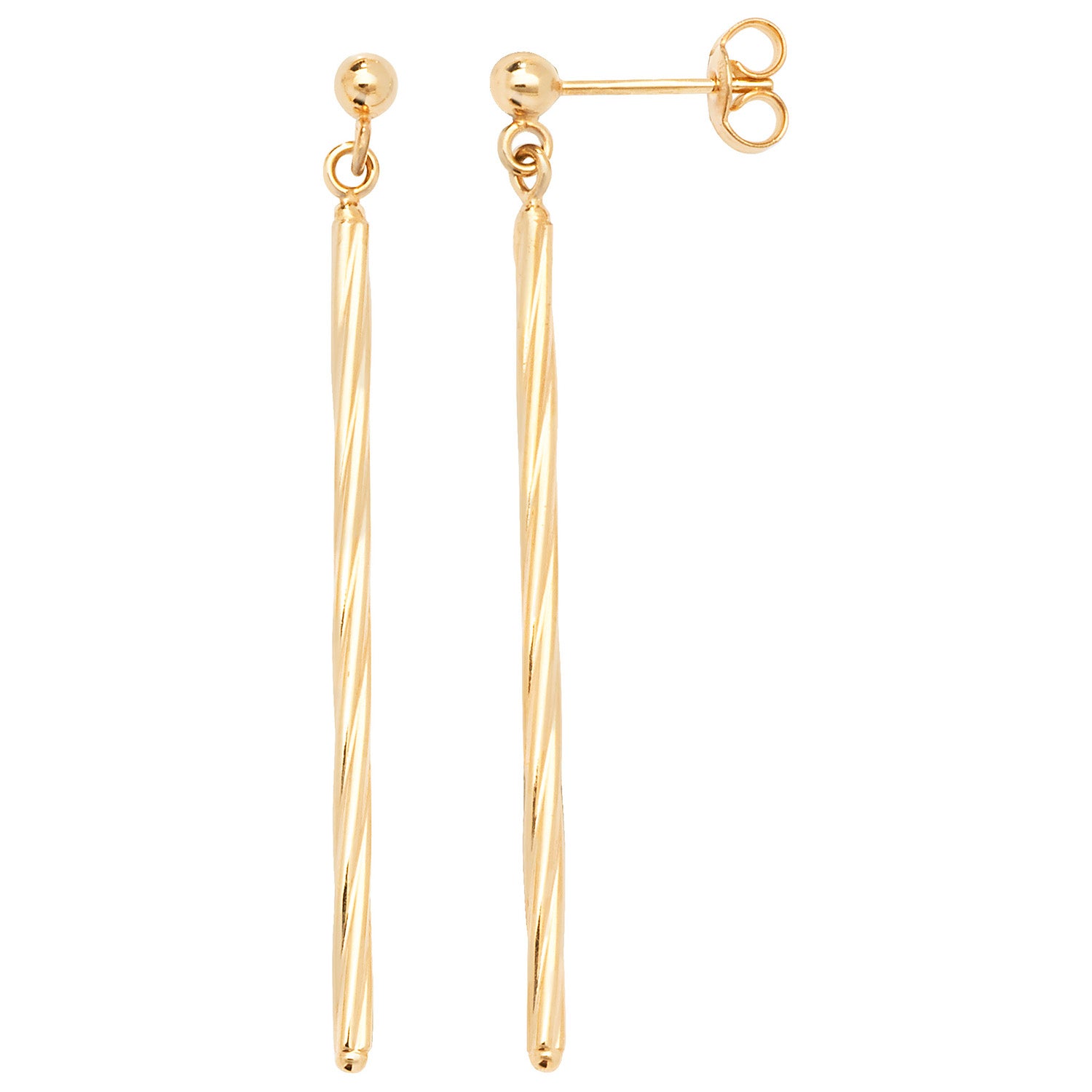 9CT YEL GOLD TWISTED BAR DROP EARRINGS