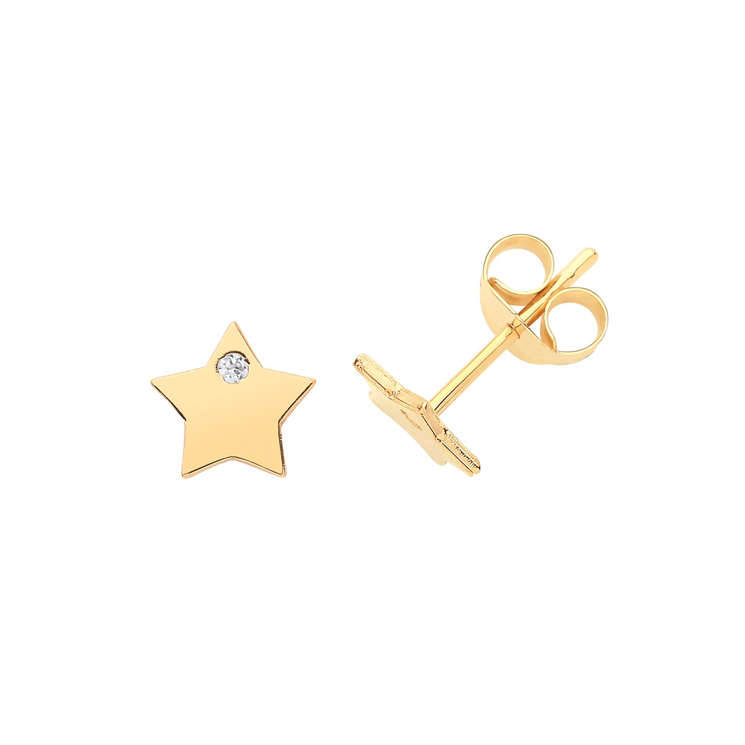 9CT YEL GOLD STAR WITH SINGLE CZ STUD EARRINGS