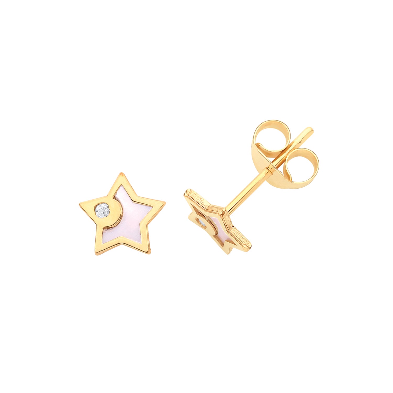 9CT YEL GOLD CZ&MOTHER OF PEARL STAR  STUD EARRINGS